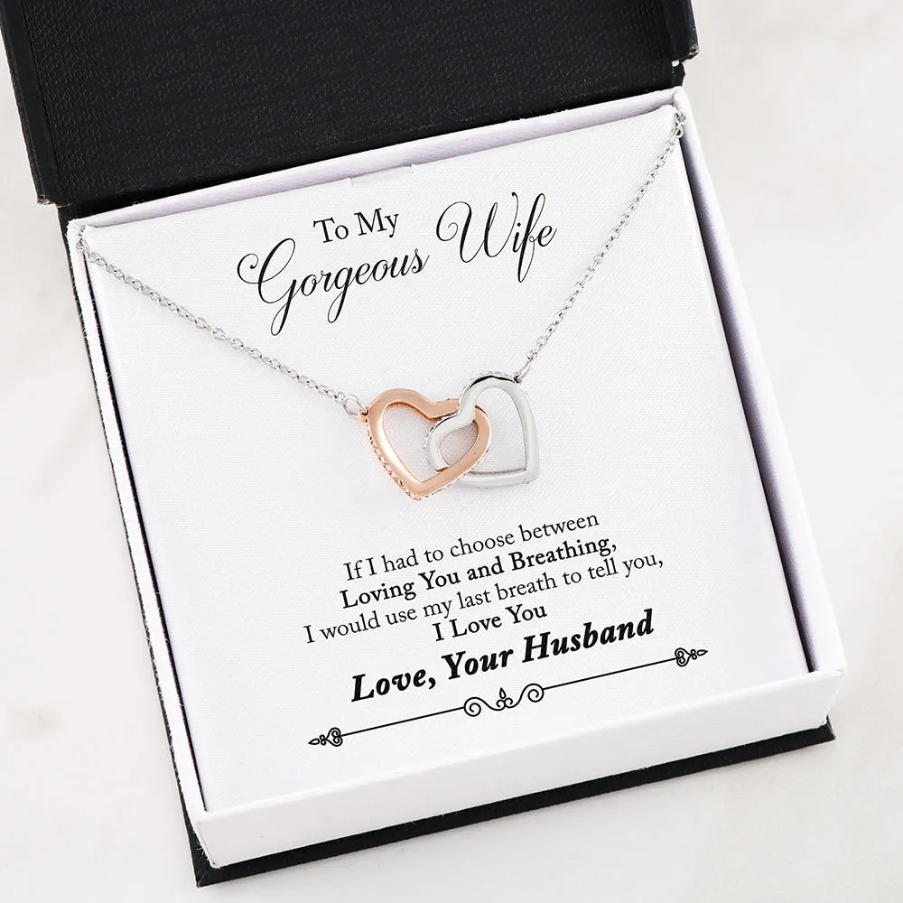 Gifts For Wife Interlocking Heart Necklace With Husband To Wife "Last Breath" Message Card