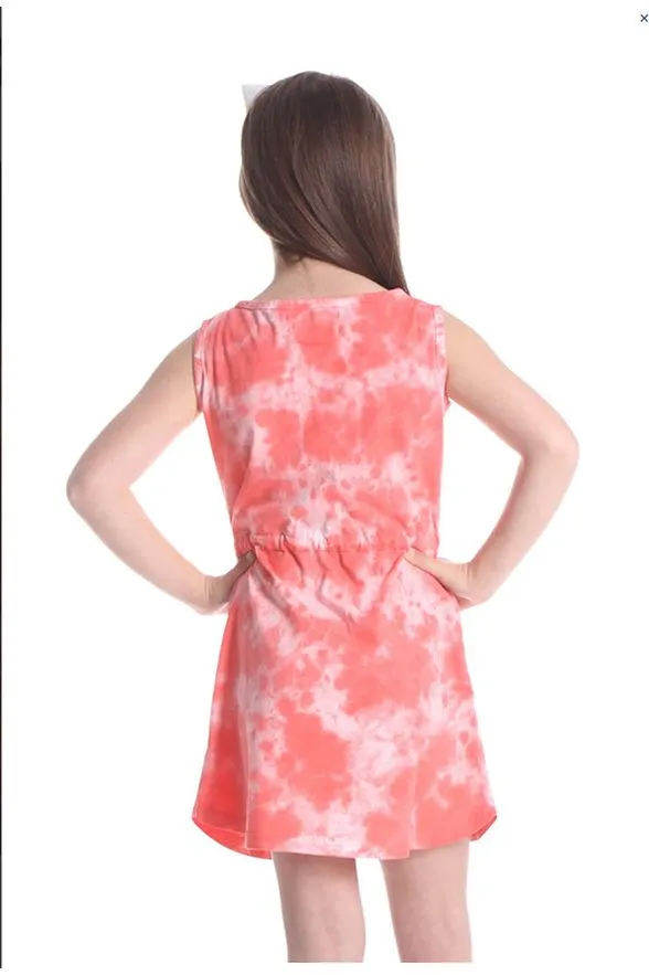 Girls Coral Tie Dye Dress