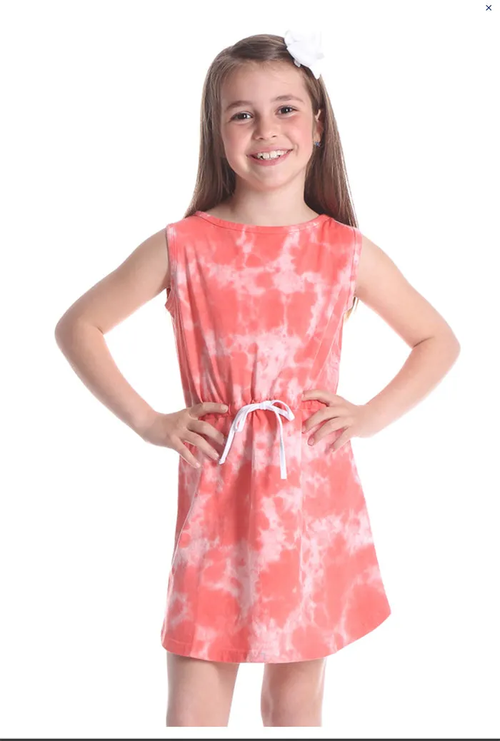 Girls Coral Tie Dye Dress