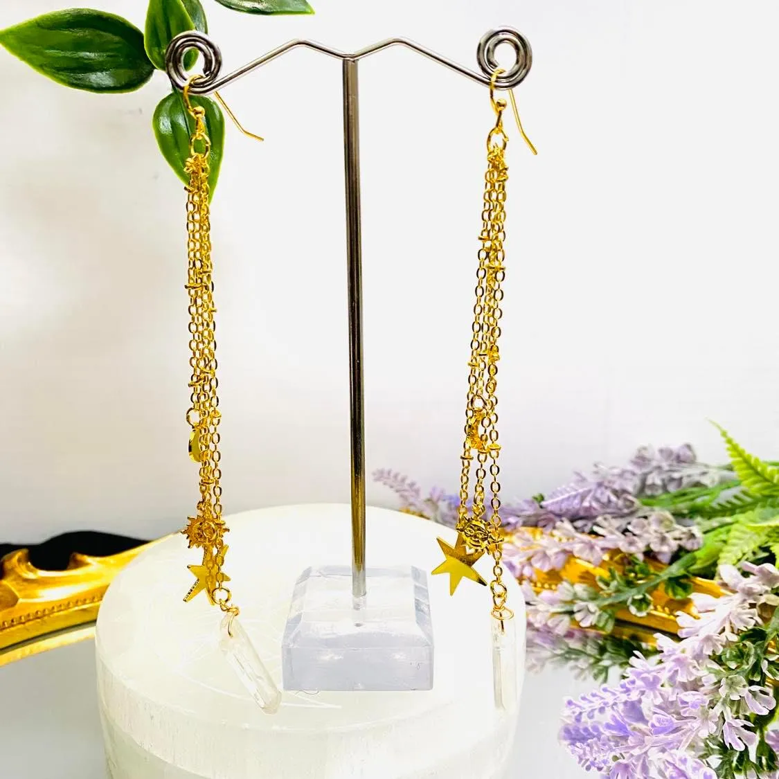 Gold Dipped Rising Sun Moon Earrings