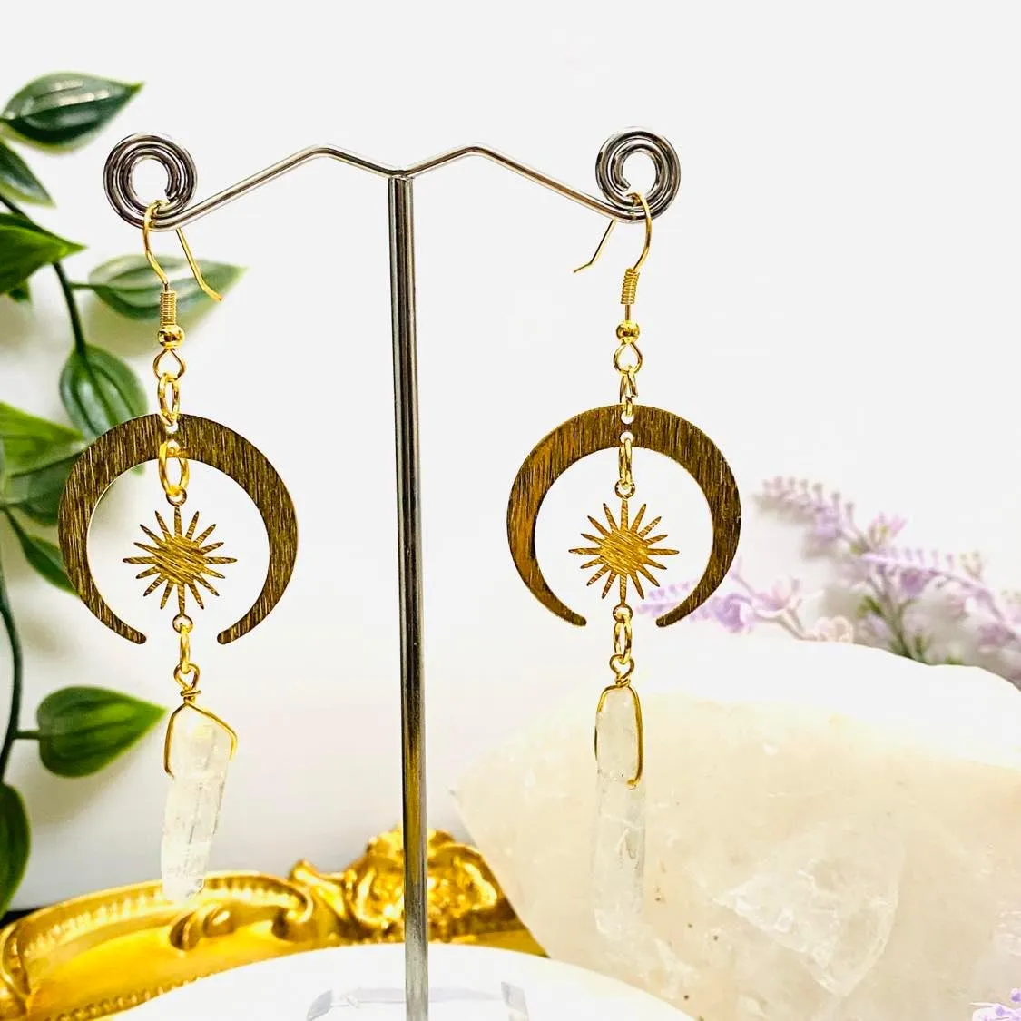 Gold Dipped Rising Sun Moon Earrings