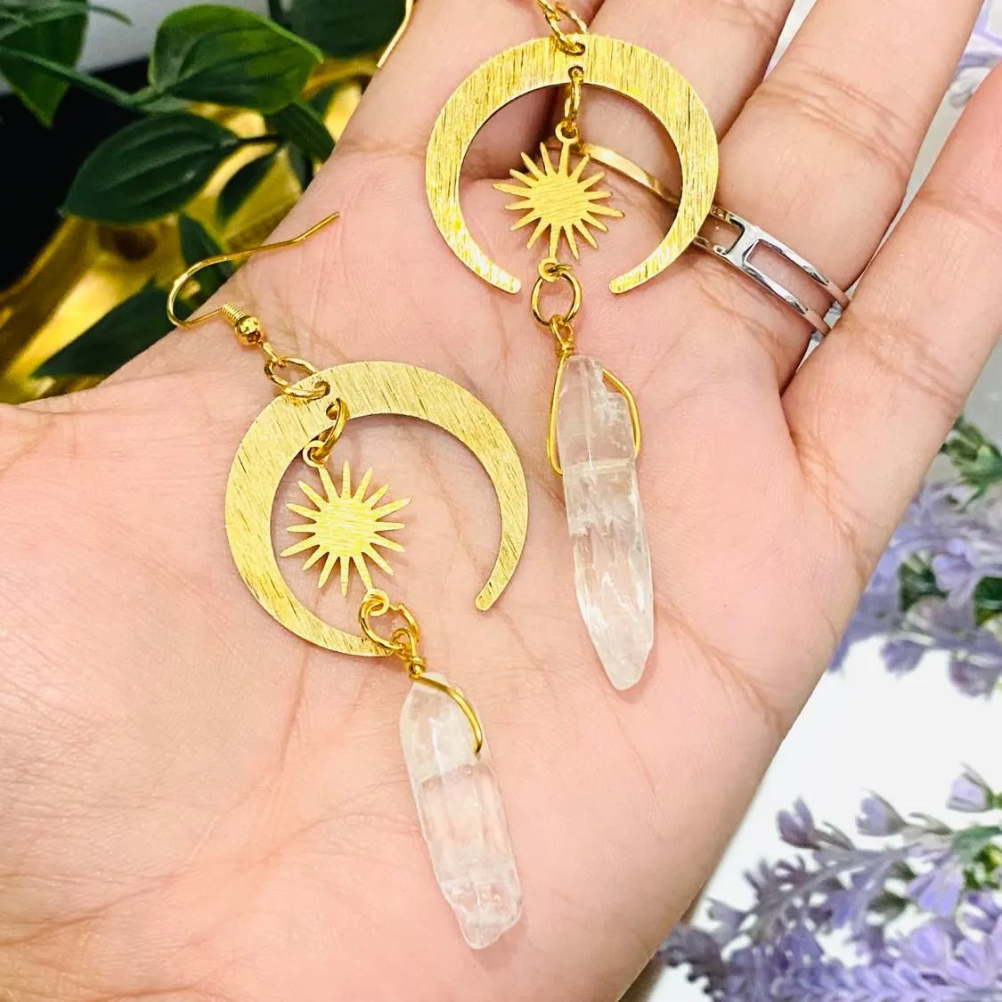 Gold Dipped Rising Sun Moon Earrings