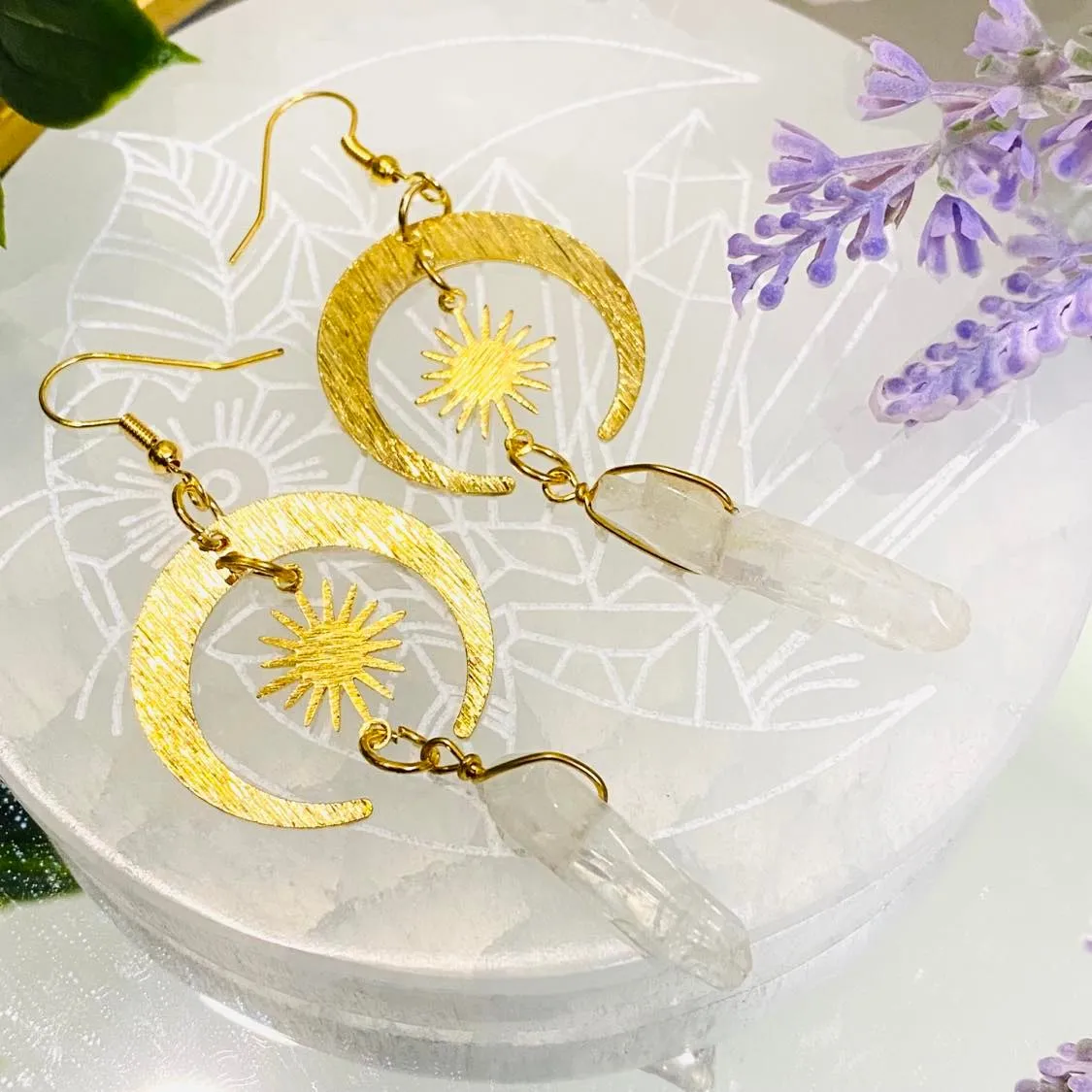 Gold Dipped Rising Sun Moon Earrings