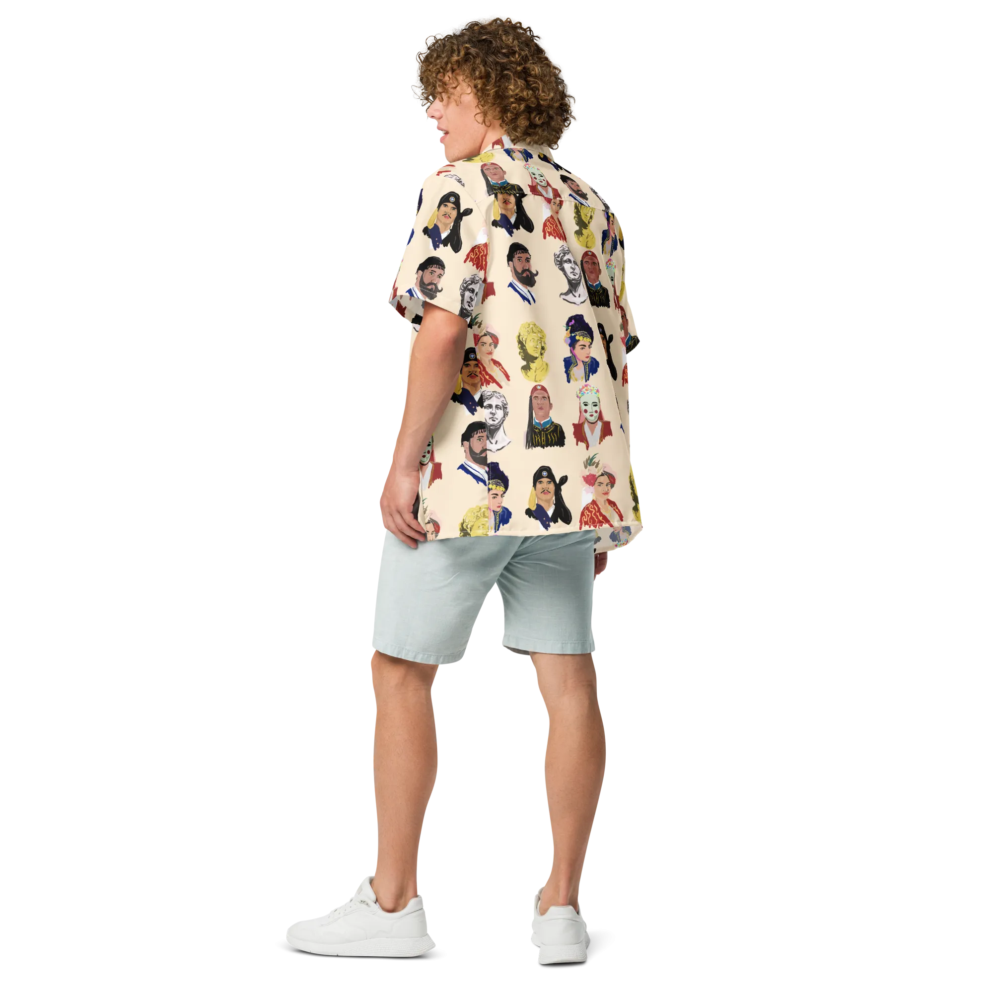 Greek Heads Peach Hawaiian Unisex button shirt