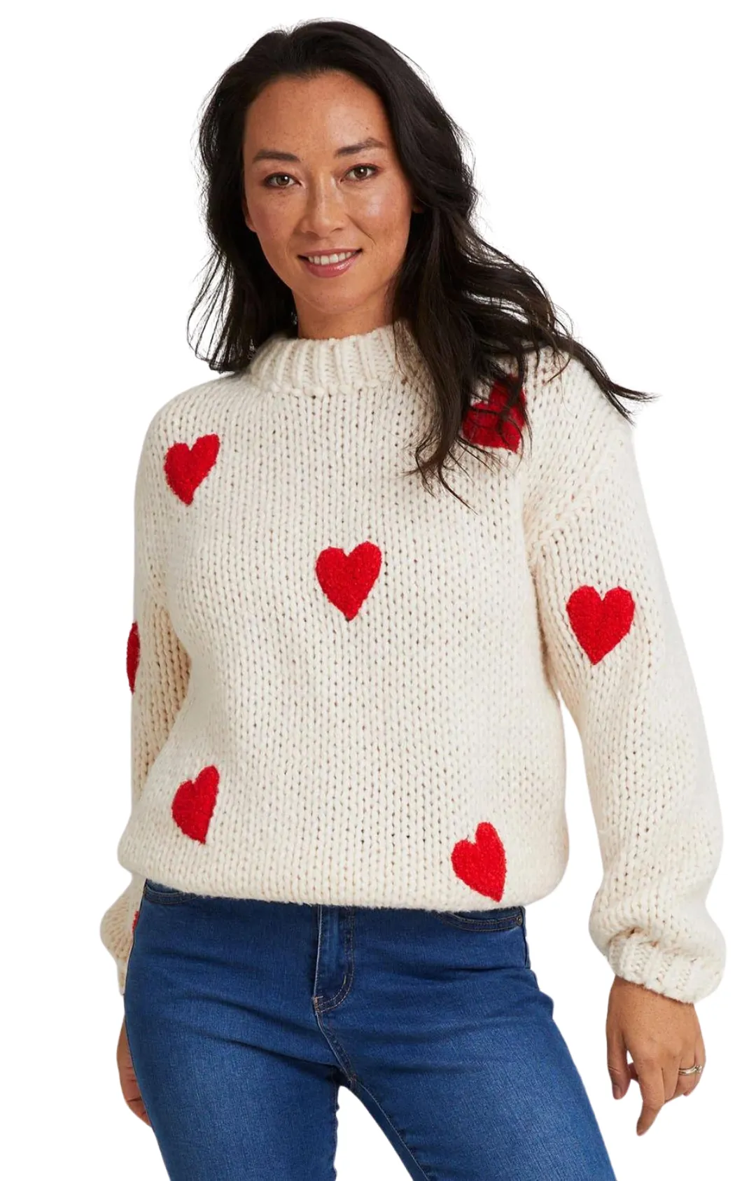 Heart on my Sleeve Knit - Off-White & Red