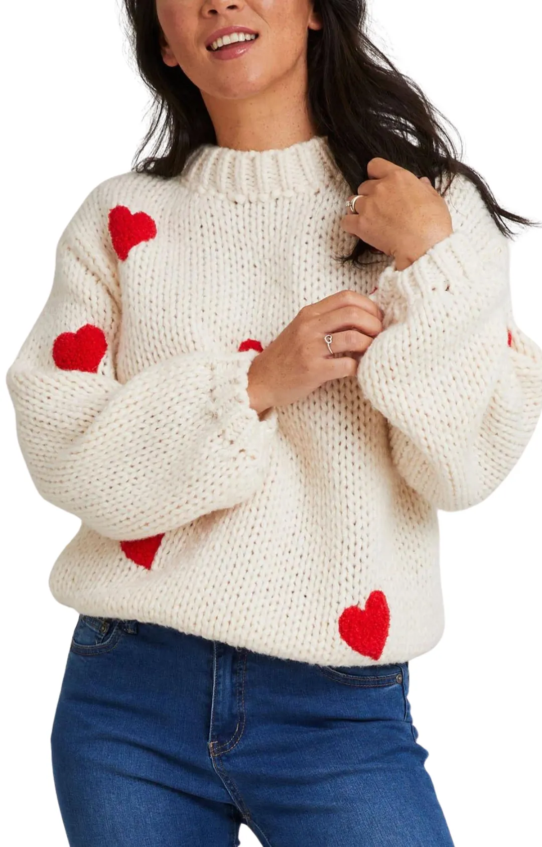 Heart on my Sleeve Knit - Off-White & Red