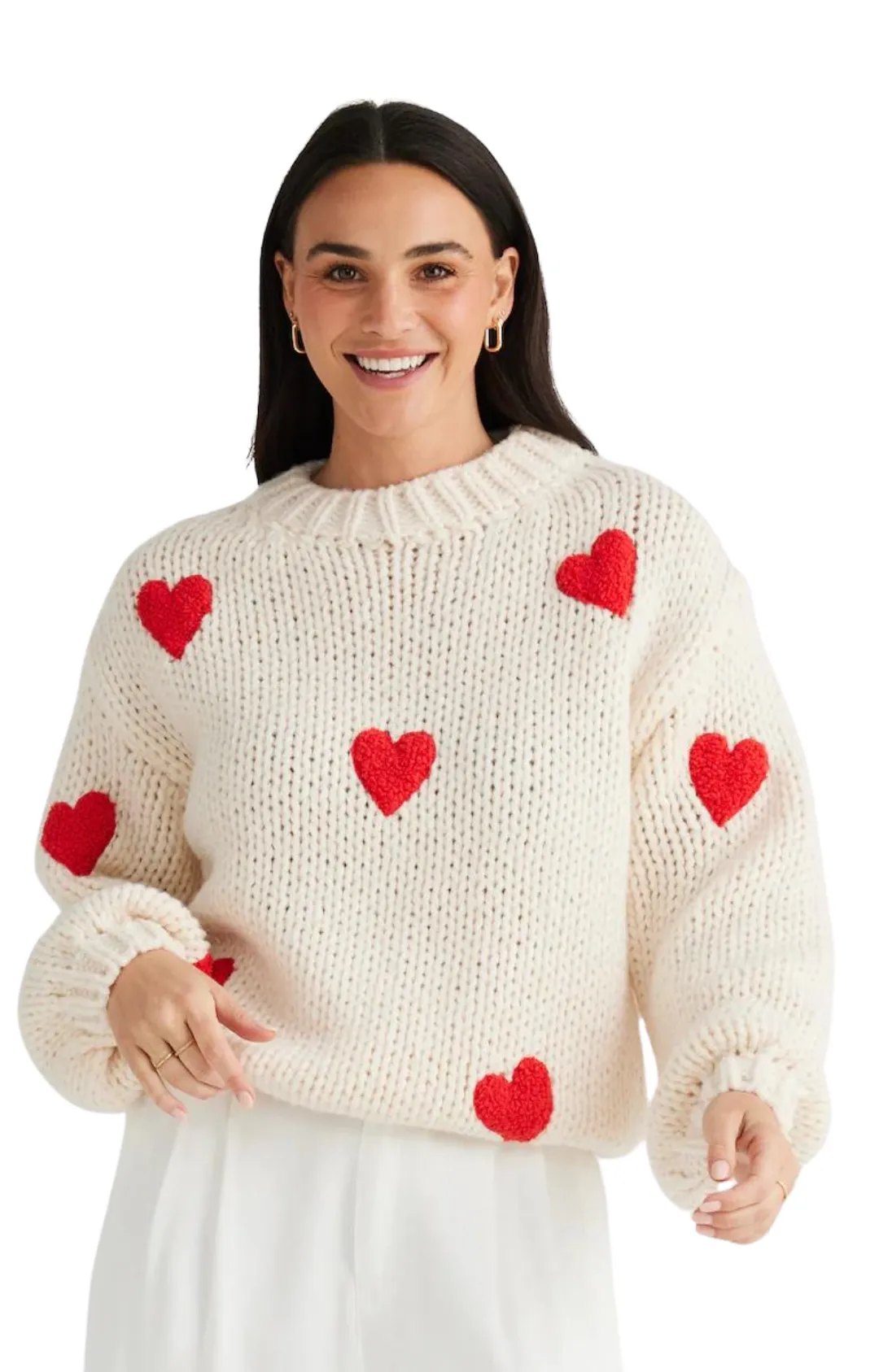 Heart on my Sleeve Knit - Off-White & Red