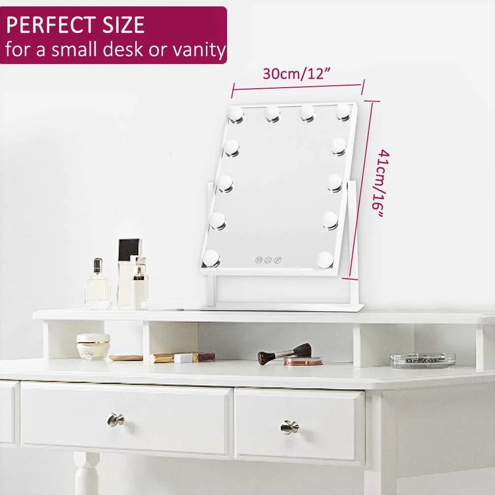 HOLLYWOOD MIRROR Y5003001-3040 Lighted Vanity, Three-Tone Dimmer Makeup Mirror, 12" W x 16" H, White