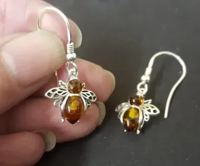 Honey Bee Earrings, Amber Bumblebee