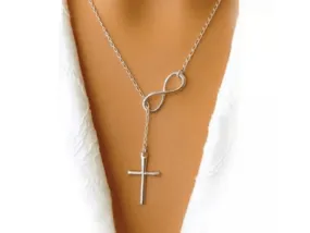 Italian Solid Sterling Silver Infinity Cross Lariat Necklace