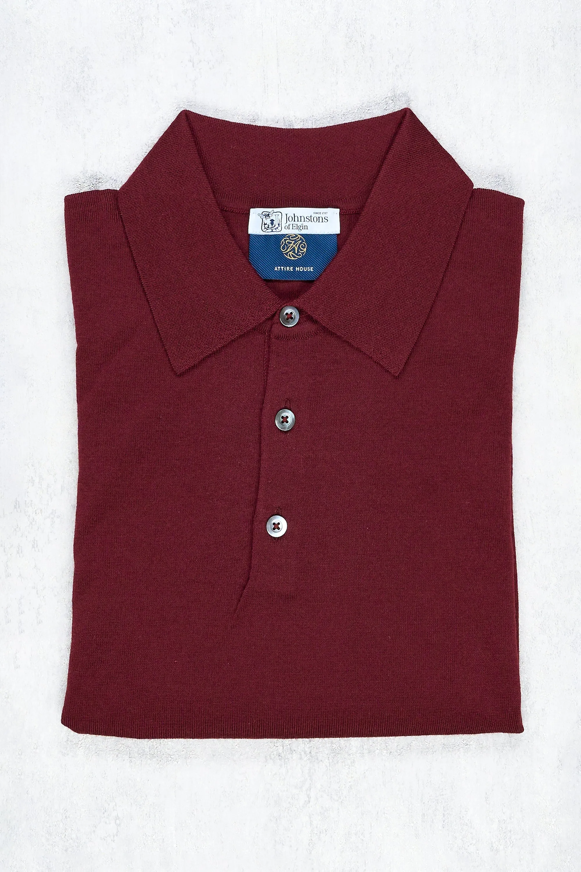 Johnstons of Elgin Burgundy Merino Wool Long Sleeve Polo