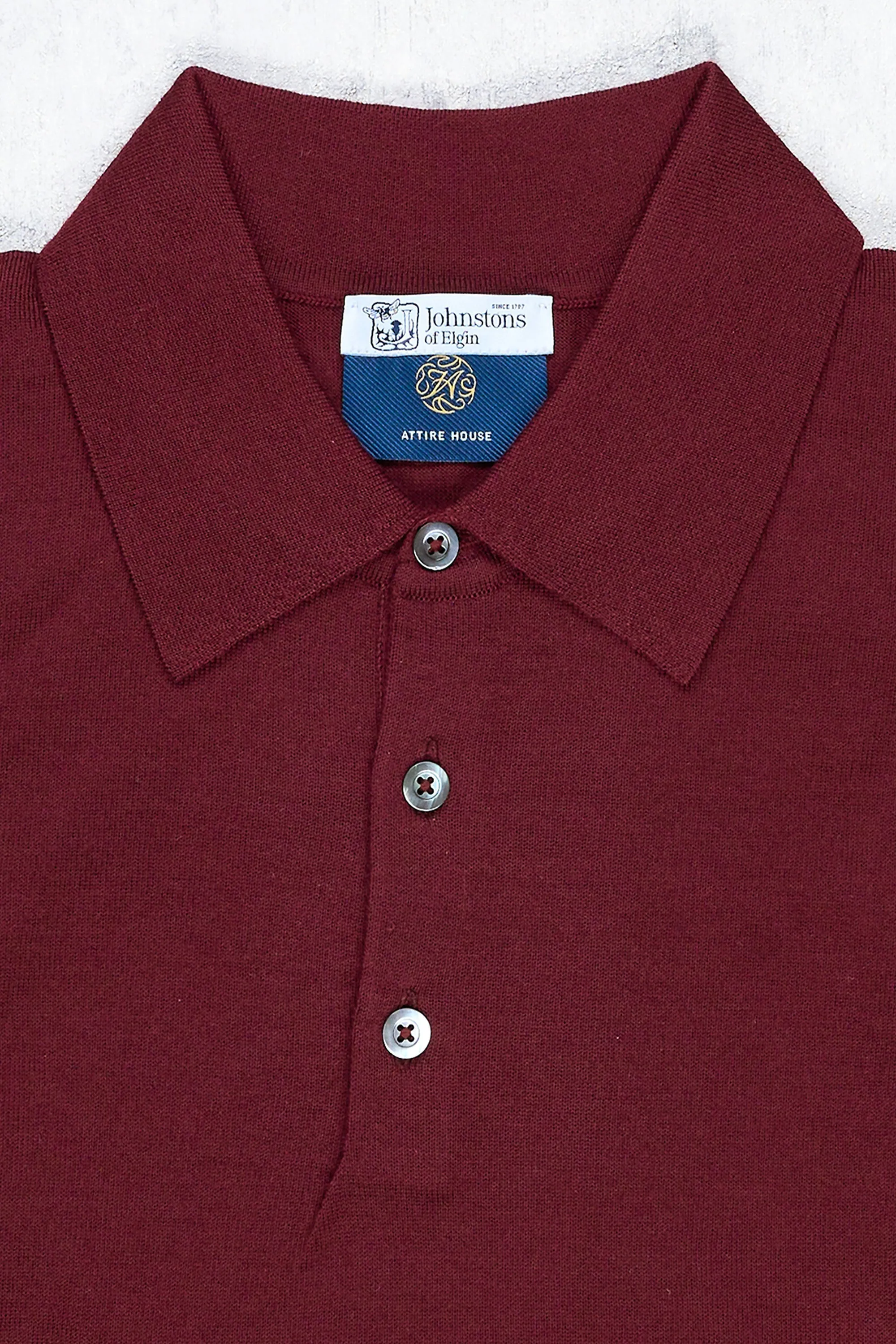 Johnstons of Elgin Burgundy Merino Wool Long Sleeve Polo