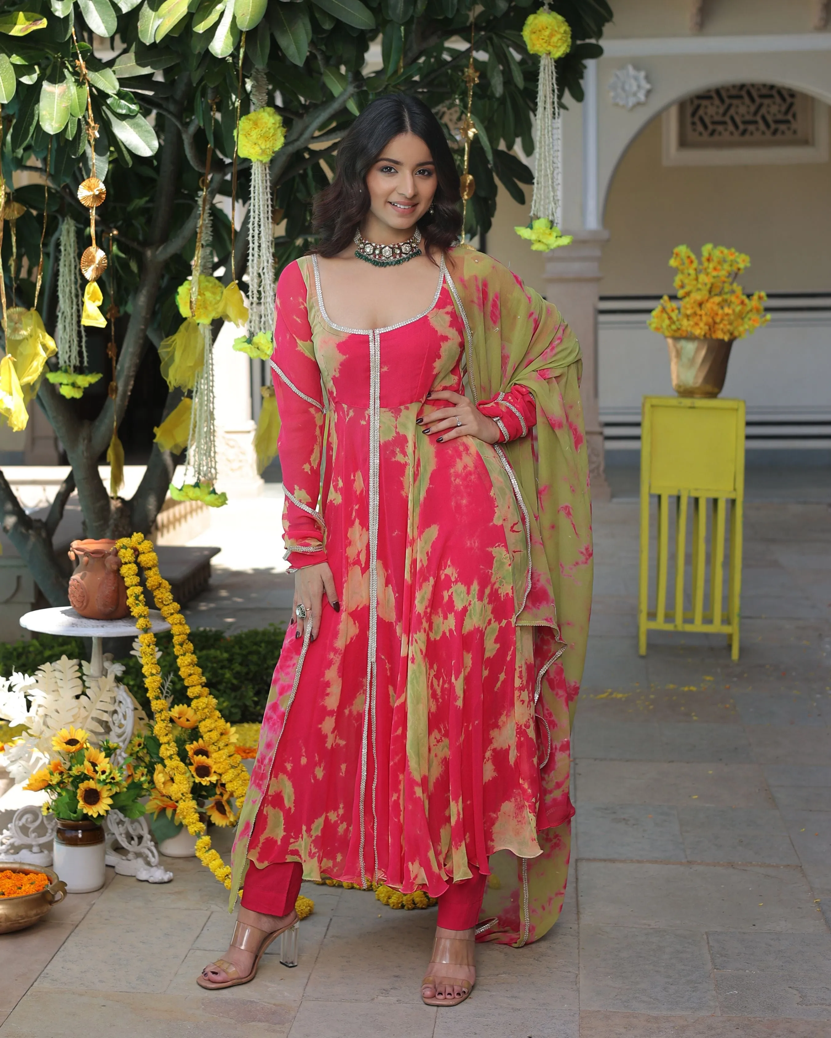 Kairavi Pink Green Tie Dye Georgette Suit Set