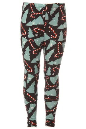 Kid's Candy Cane Christmas Tree Pattern Printed Leggings