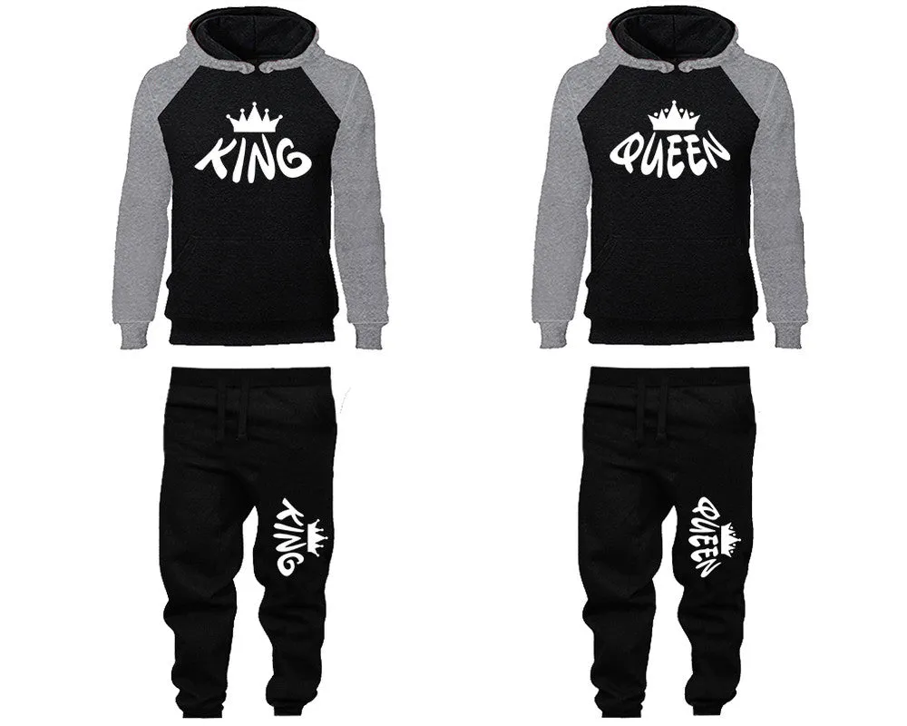 King Queen Couple Matching Hoodies and Jogger Pants Top Bottom Matching Set