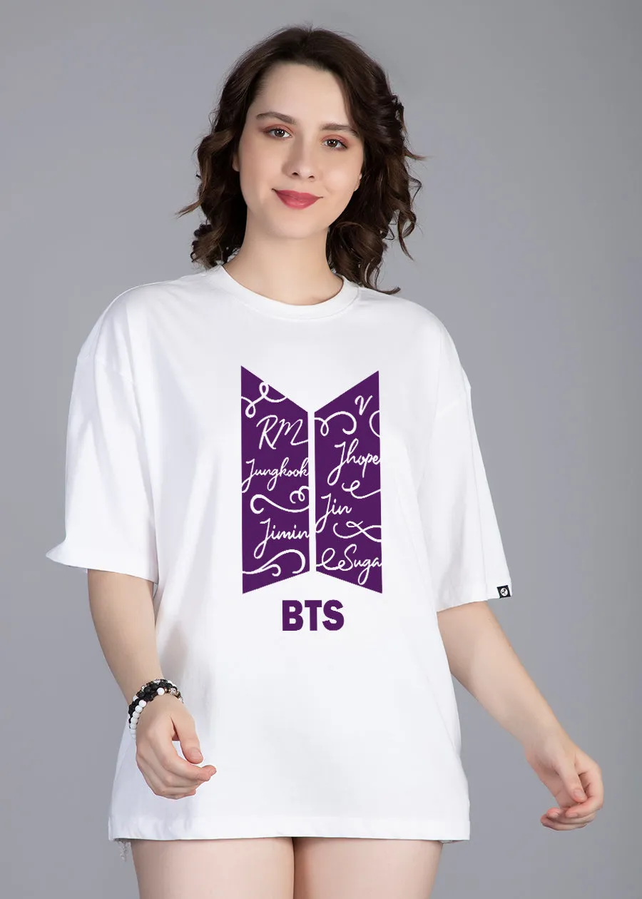 Korean Army White Printed Oversized T-shirt For Women | Pronk