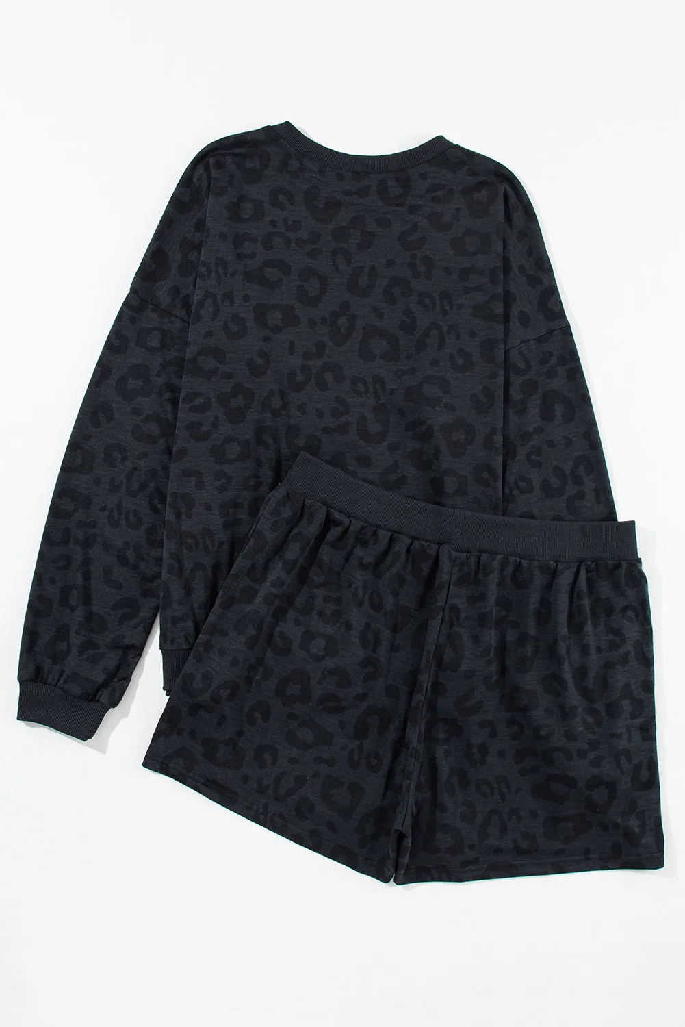 Leopard Long Sleeve Satin Tie Shorts - Two Piece Set