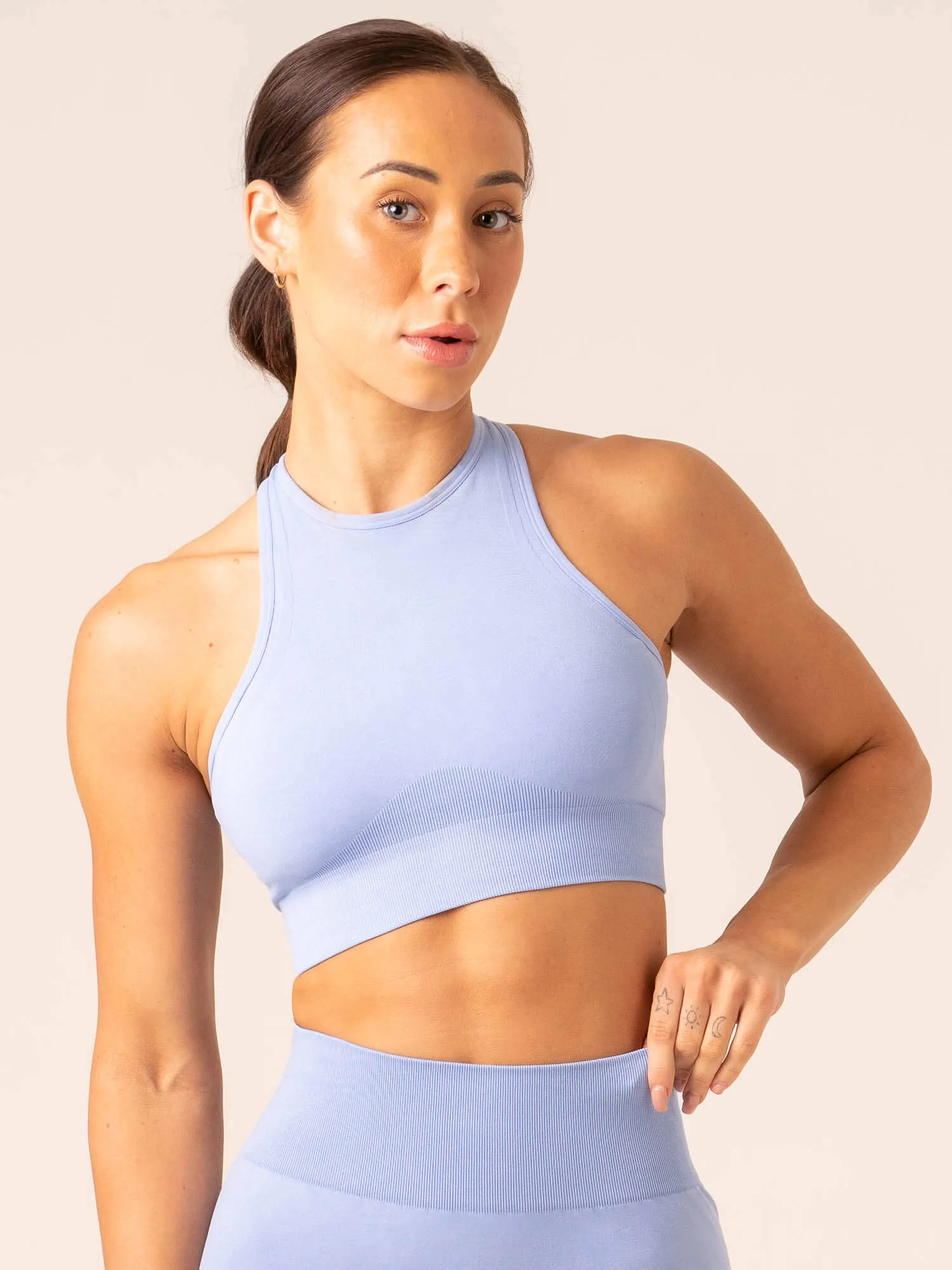 Lift Seamless High Neck Sports Bra - Cornflower Blue