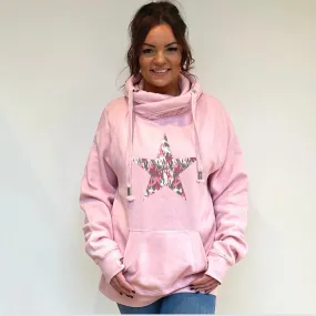 Luxury Cowl Neck Pink Camo Star Hoodie - Pink