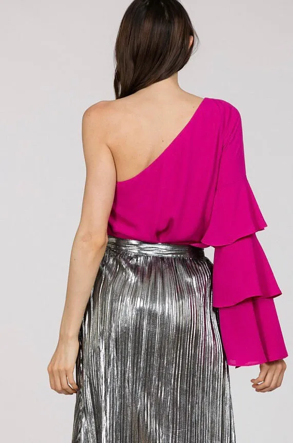 Magenta One Shoulder Blouse