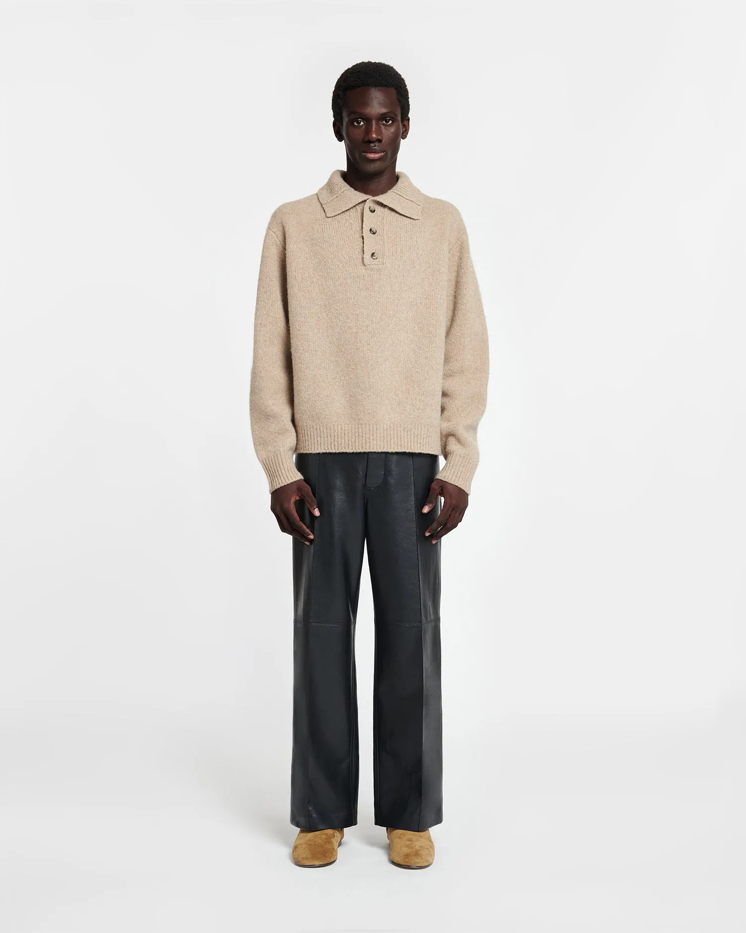 Manas - Brushed Merino Polo Sweater - Oatmeal