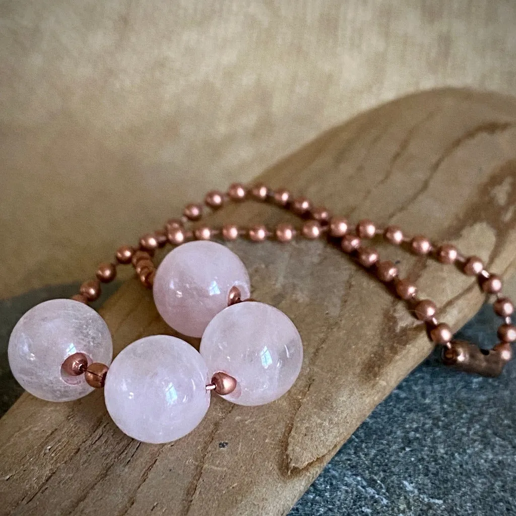 Medium Copper Topper with Rose Quartz Beads on Copper Ball Chain