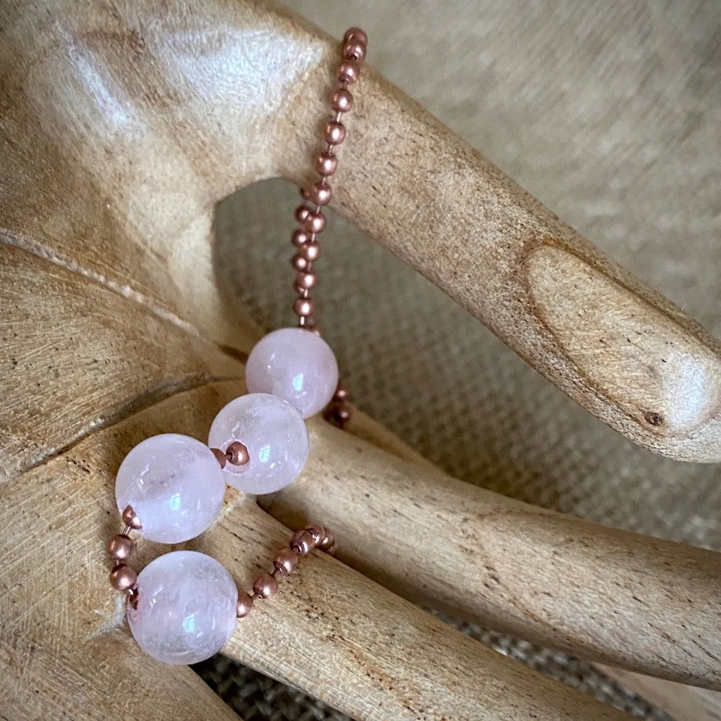 Medium Copper Topper with Rose Quartz Beads on Copper Ball Chain