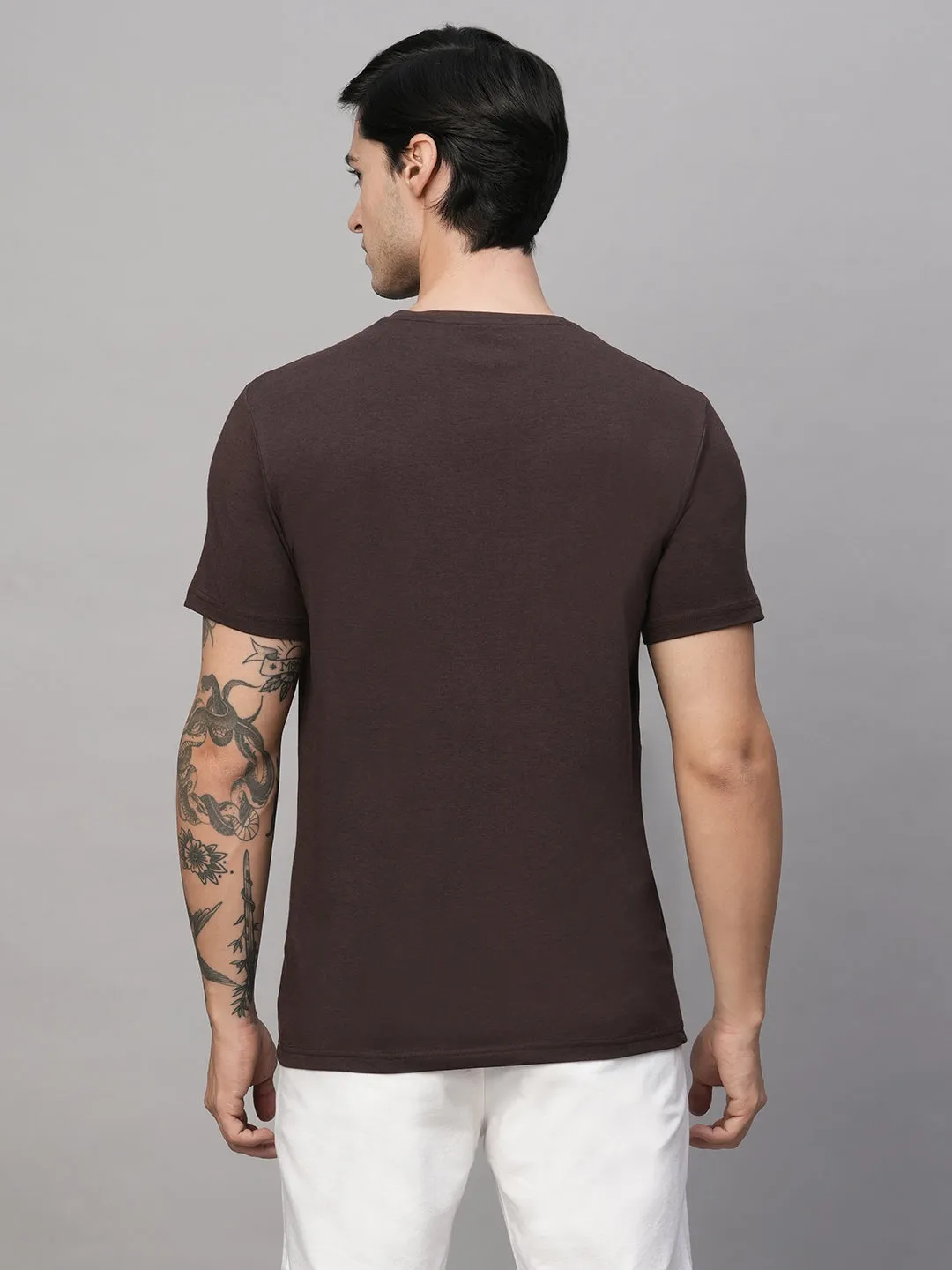 Men's Dark Brown Cotton Bamboo Elastane Regular Fit Tshirt