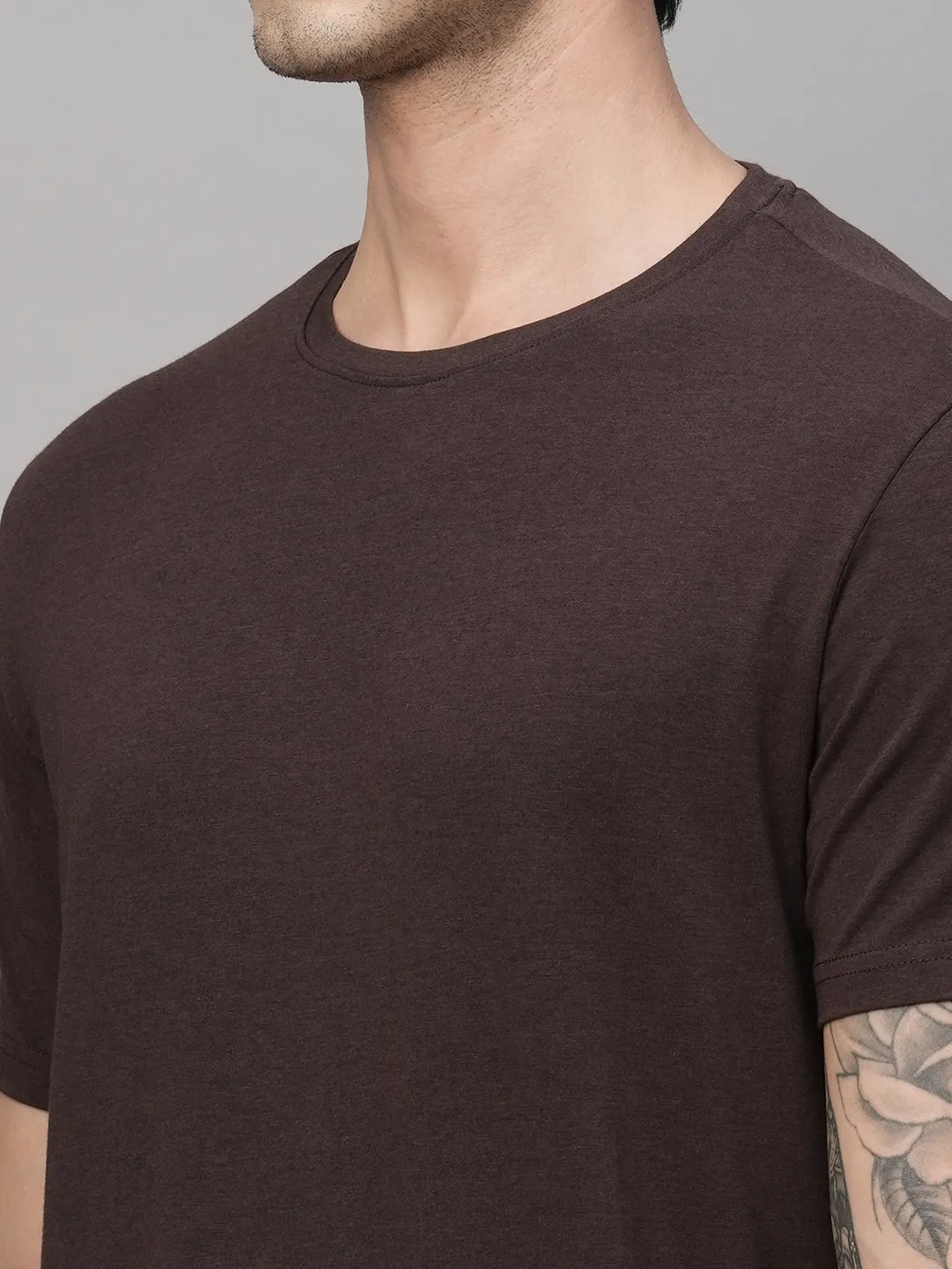 Men's Dark Brown Cotton Bamboo Elastane Regular Fit Tshirt