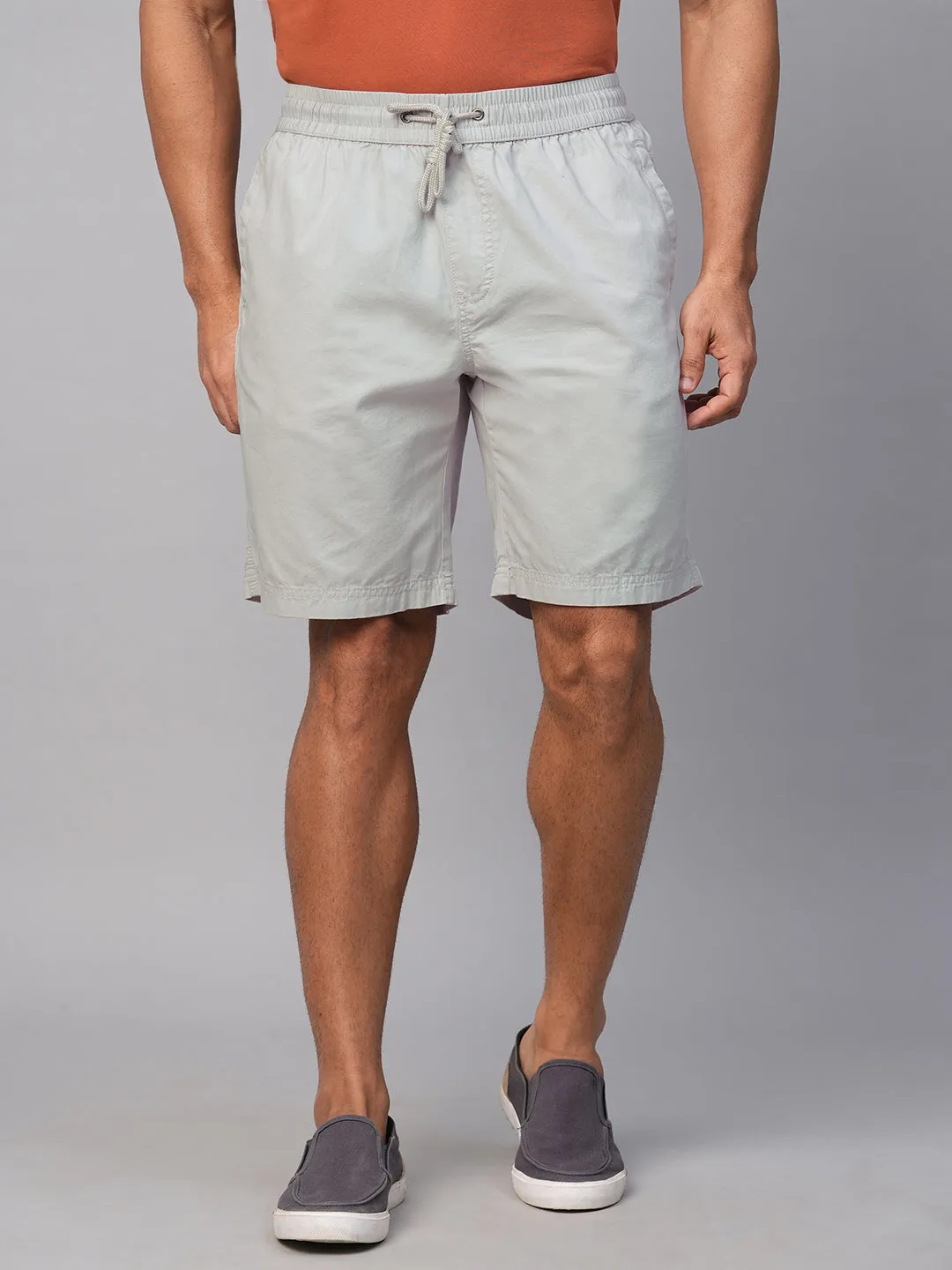 Men's Light Grey Cotton  Regular Fit Shorts