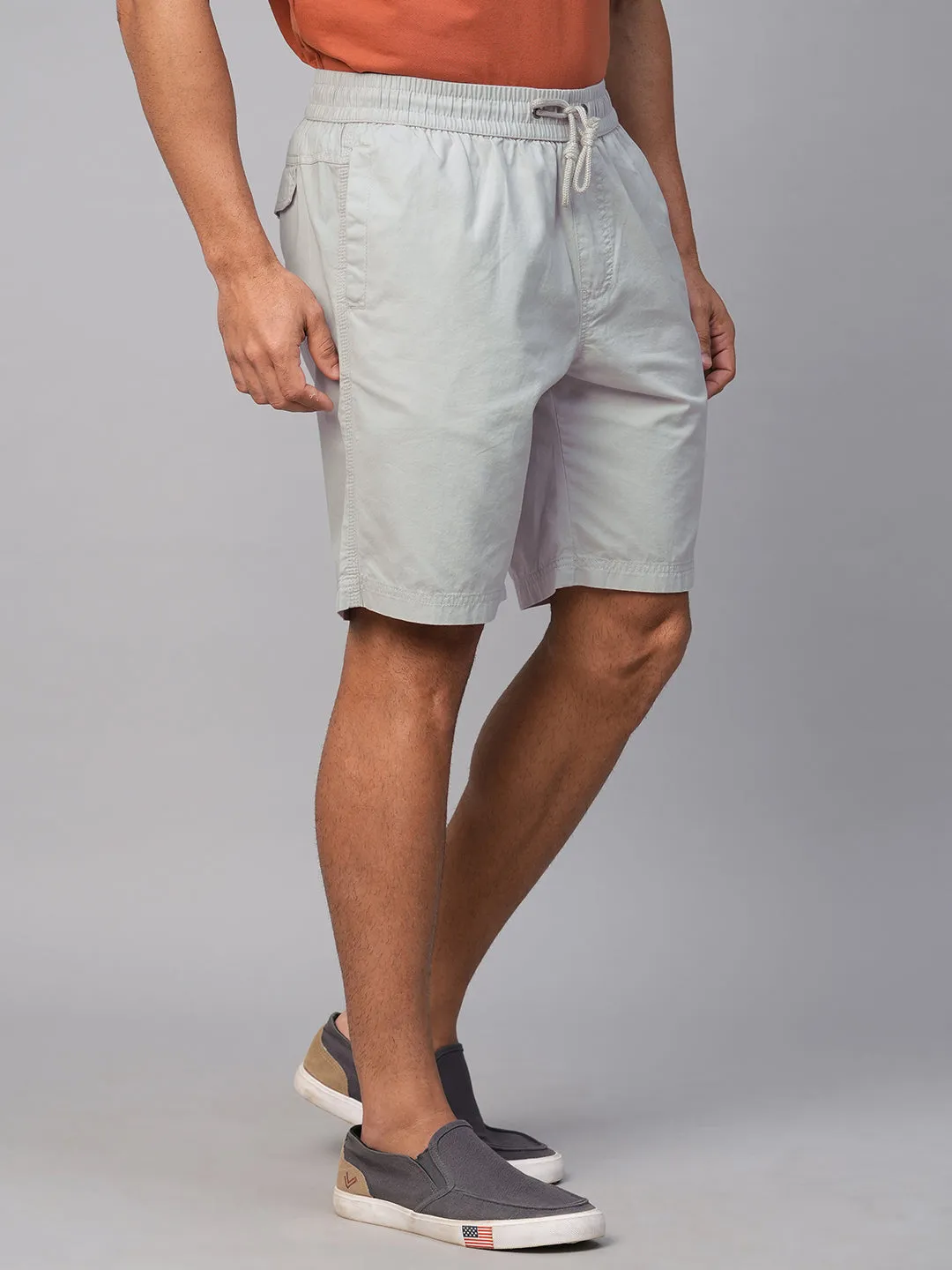 Men's Light Grey Cotton  Regular Fit Shorts