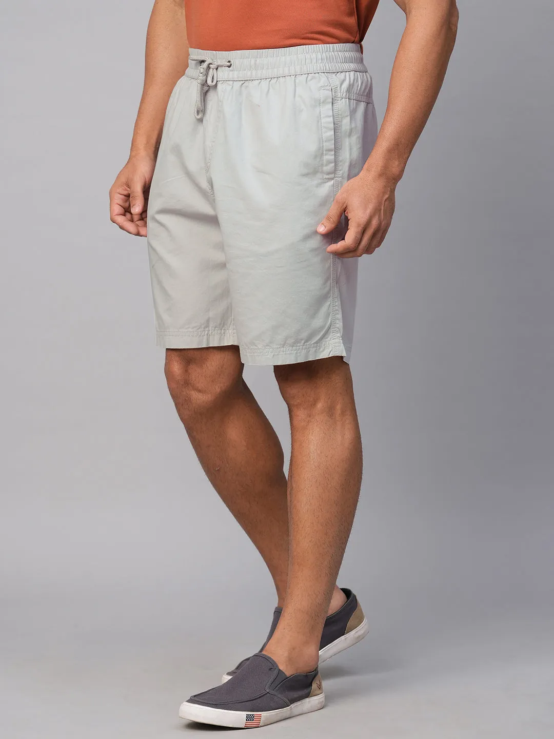 Men's Light Grey Cotton  Regular Fit Shorts