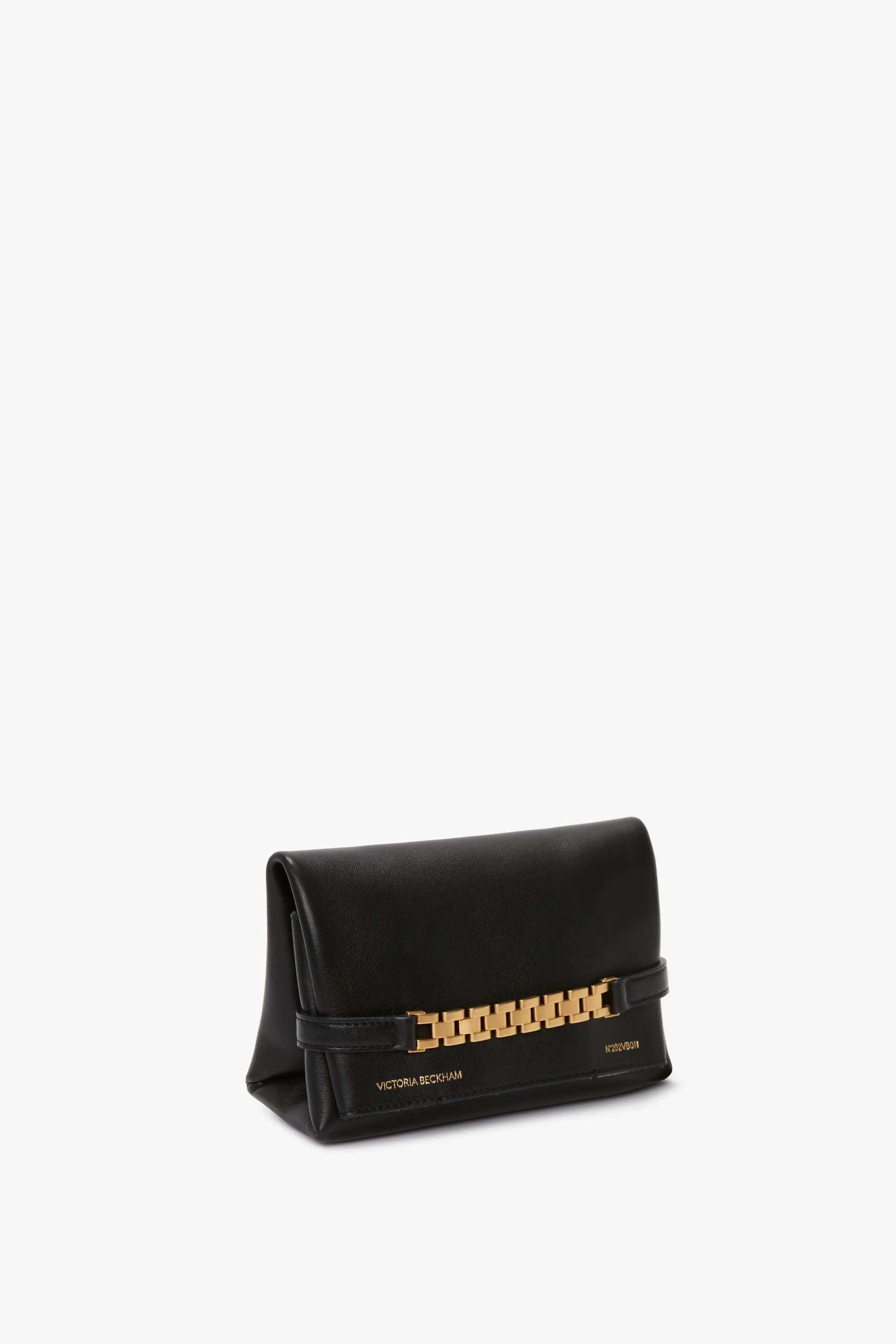 Mini Chain Pouch Bag With Long Strap In Black Leather