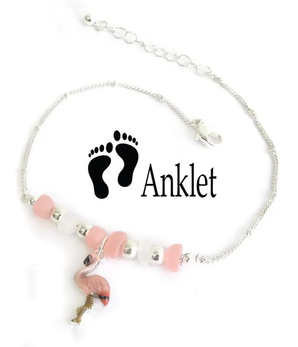 Multi Sea Glass Flamingo Anklet Ankle Bracelet