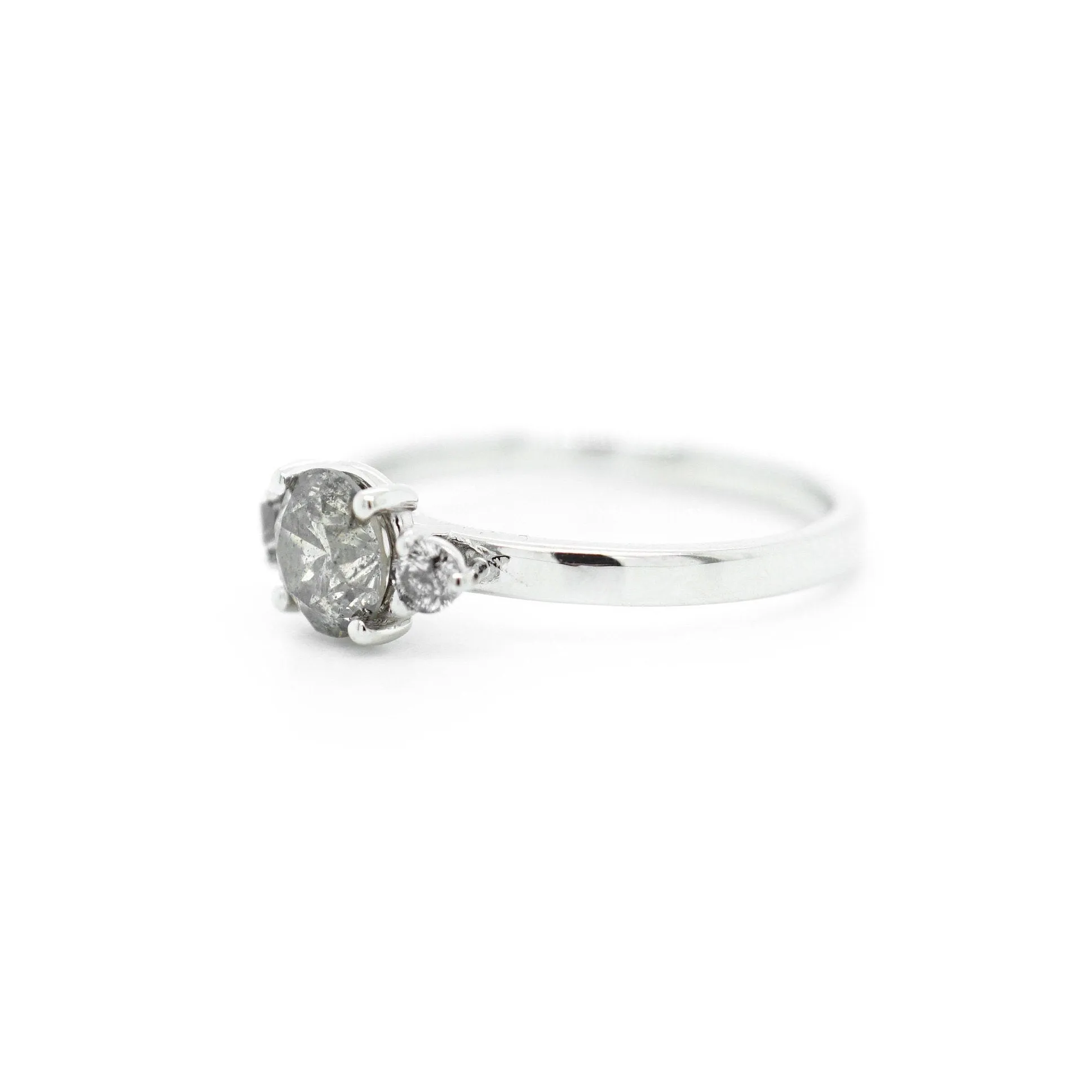 Natural Grey Diamond Wedding Ring White Gold - Salt and Pepper Diamond Ring -Three Stone Diamond Ring