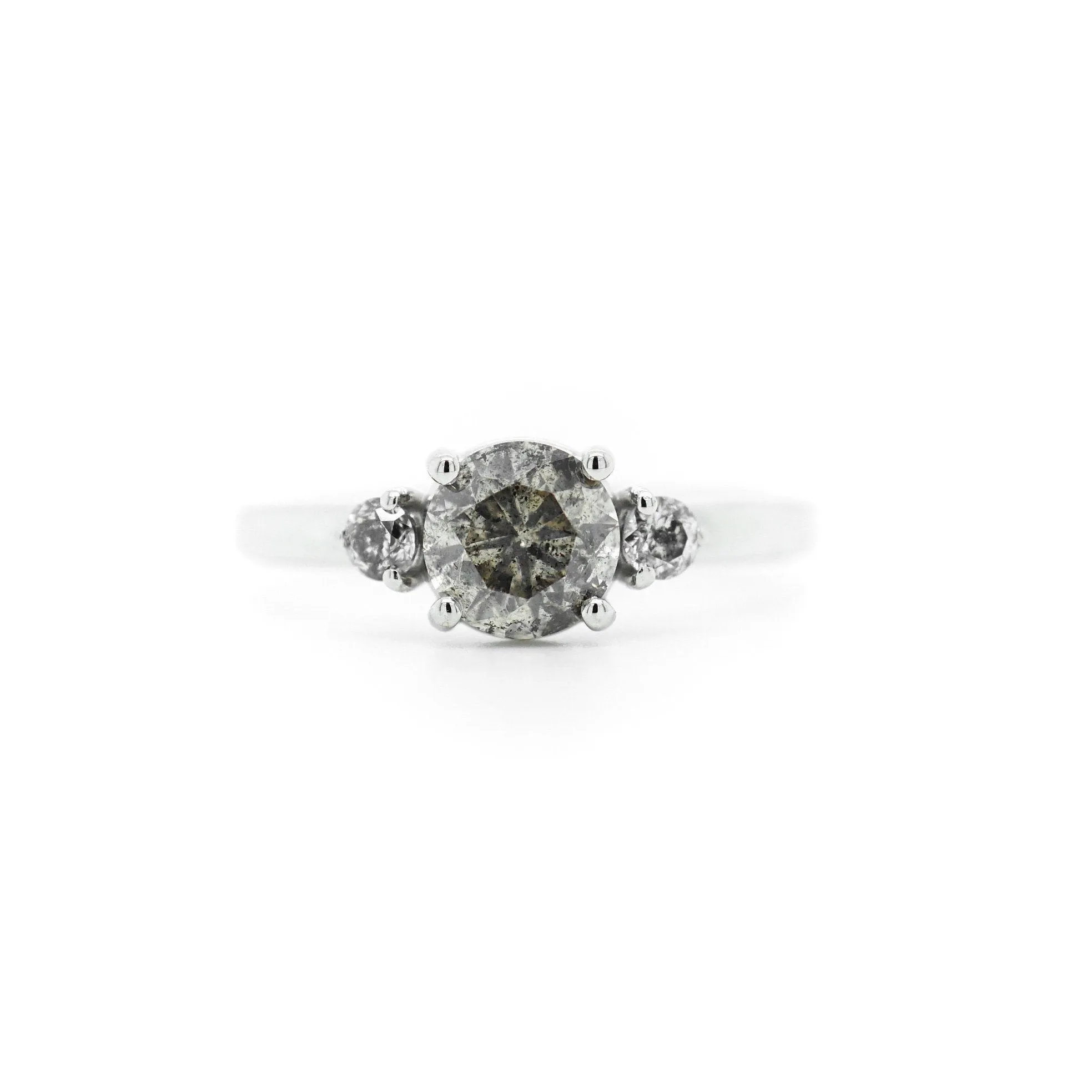 Natural Grey Diamond Wedding Ring White Gold - Salt and Pepper Diamond Ring -Three Stone Diamond Ring