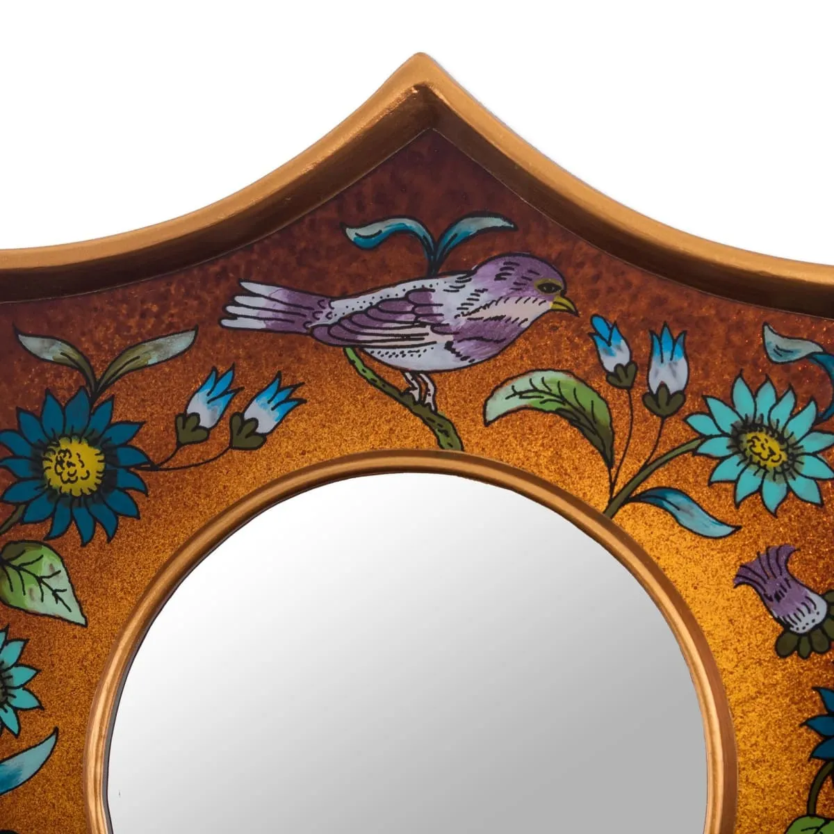 Novica Birds Of Peru In Nutmeg Reverse-Painted Glass Wall Accent Mirror