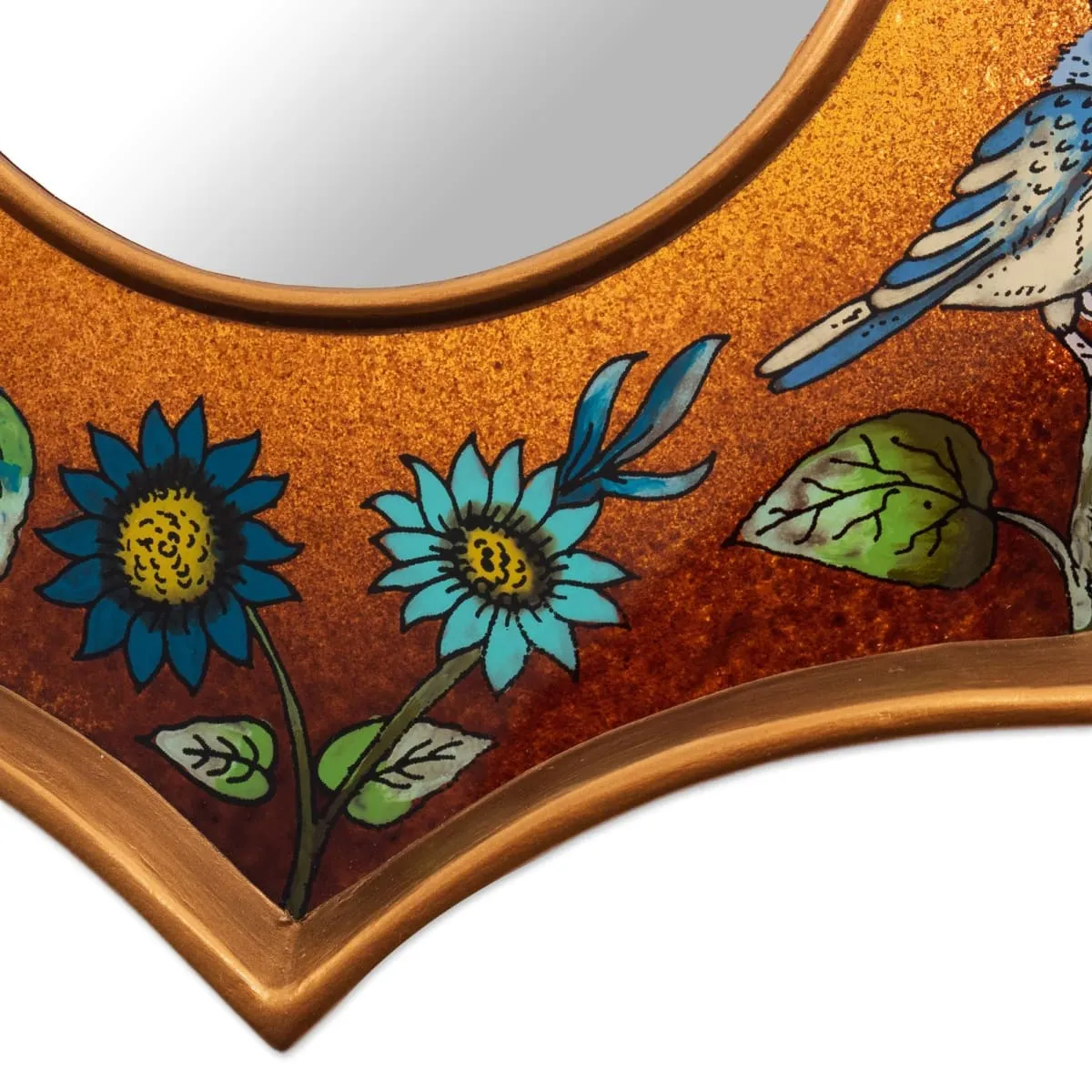 Novica Birds Of Peru In Nutmeg Reverse-Painted Glass Wall Accent Mirror