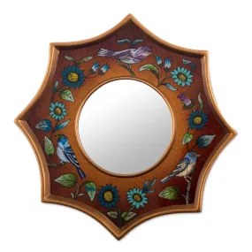 Novica Birds Of Peru In Nutmeg Reverse-Painted Glass Wall Accent Mirror