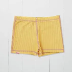 Ochre Ribbed Kids Shortie Swim Shorts