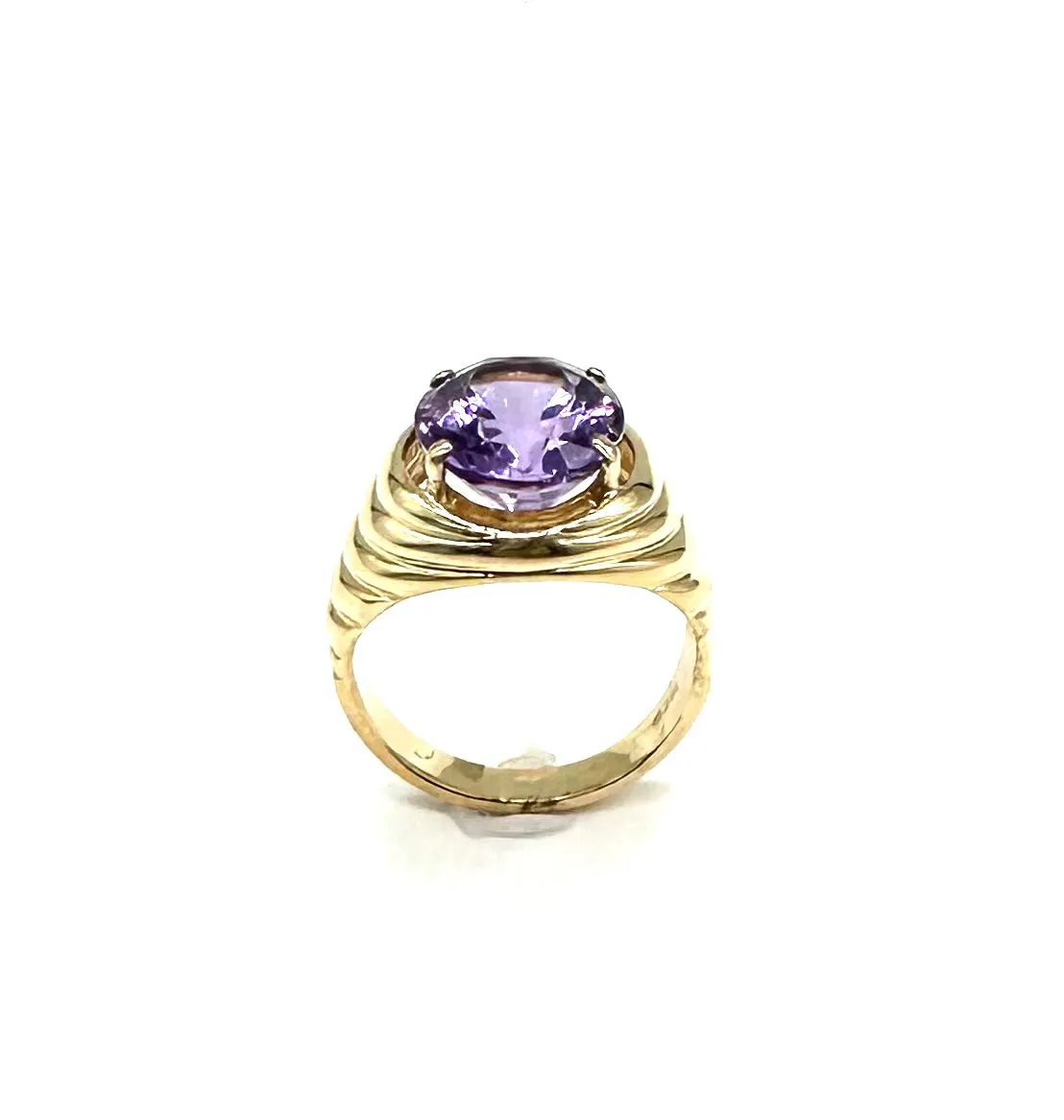 Oval Amethyst Ribbed Design Dome Ring