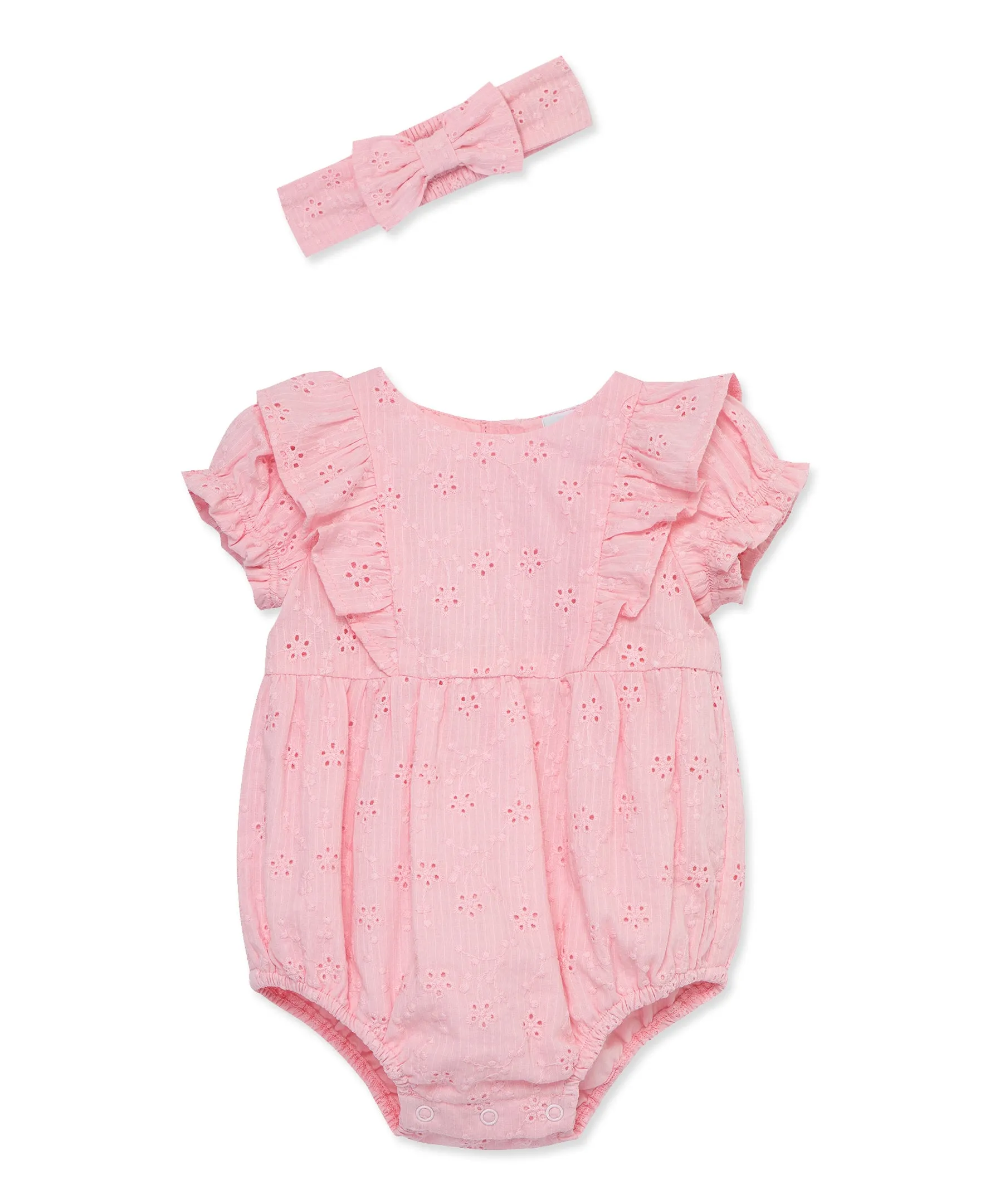 Pink Eyelet Bubble Romper & Headband Set