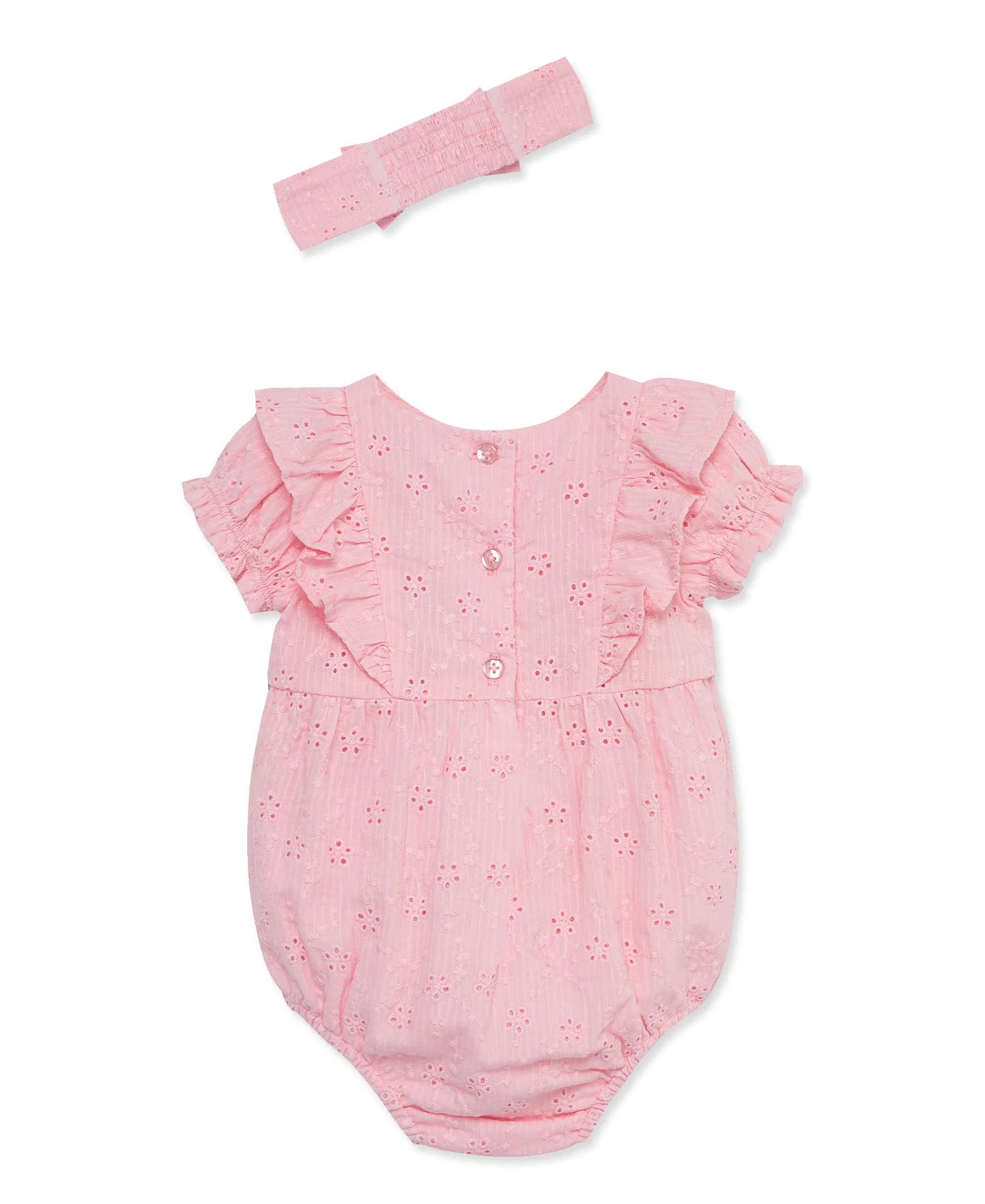 Pink Eyelet Bubble Romper & Headband Set