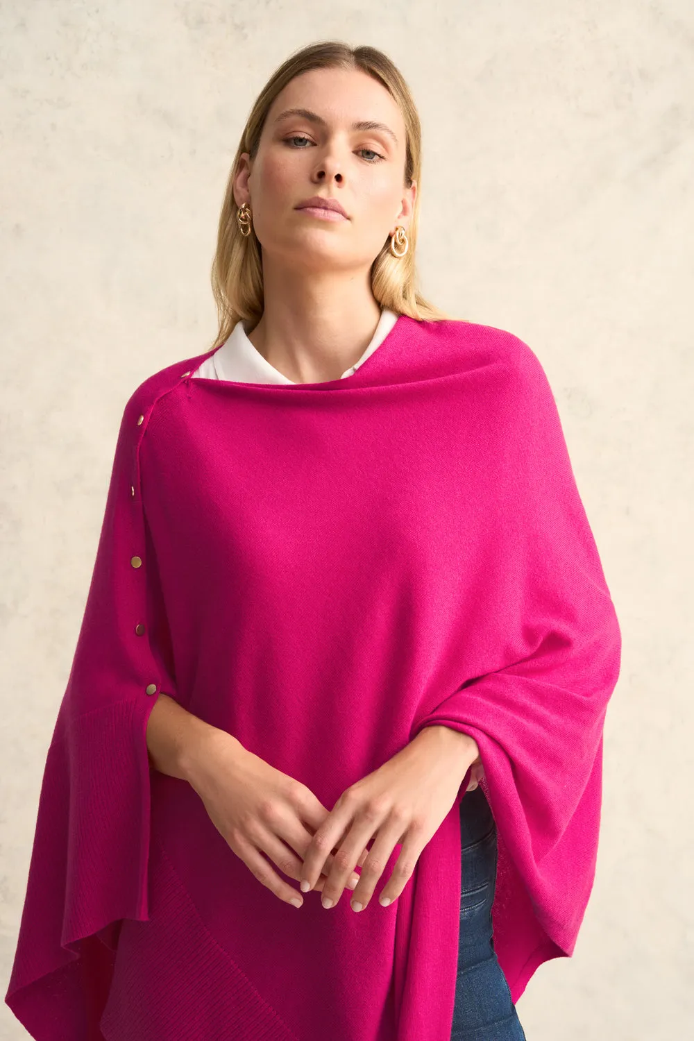 Pink Merino Button Poncho