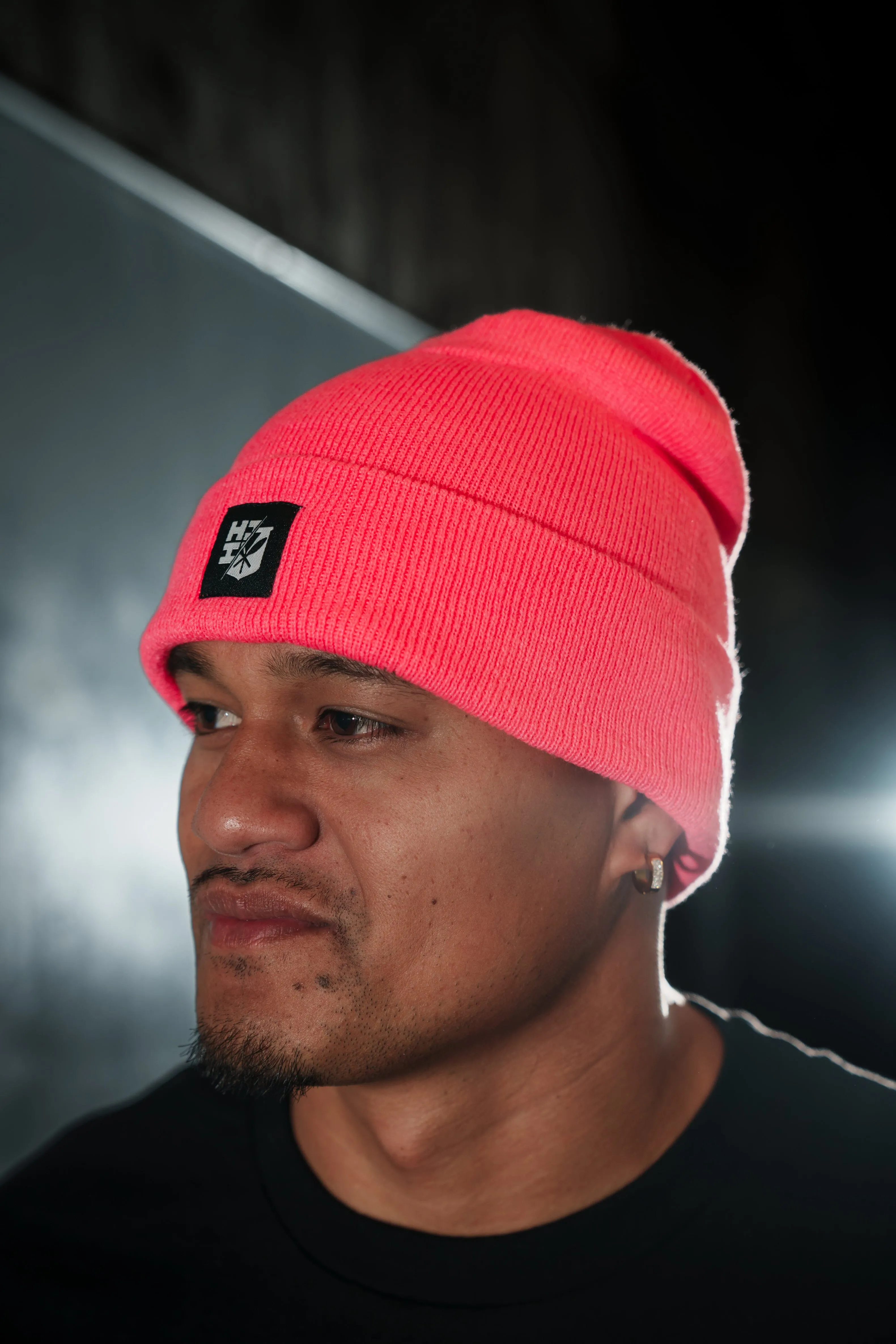 PINK SPLIT LOGO PATCH BEANIE (ALL SALES FINAL)