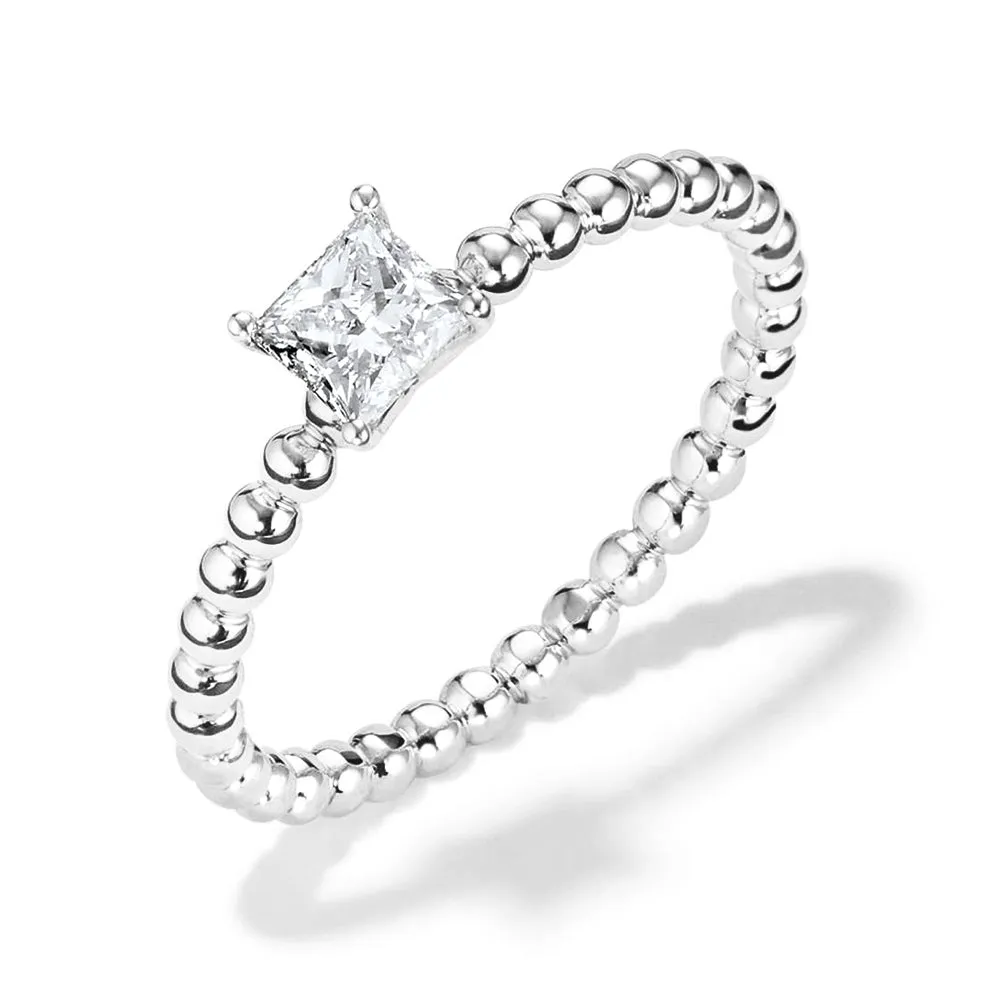 Princess Cut Lab Grown Diamond Ring With Beaded Band