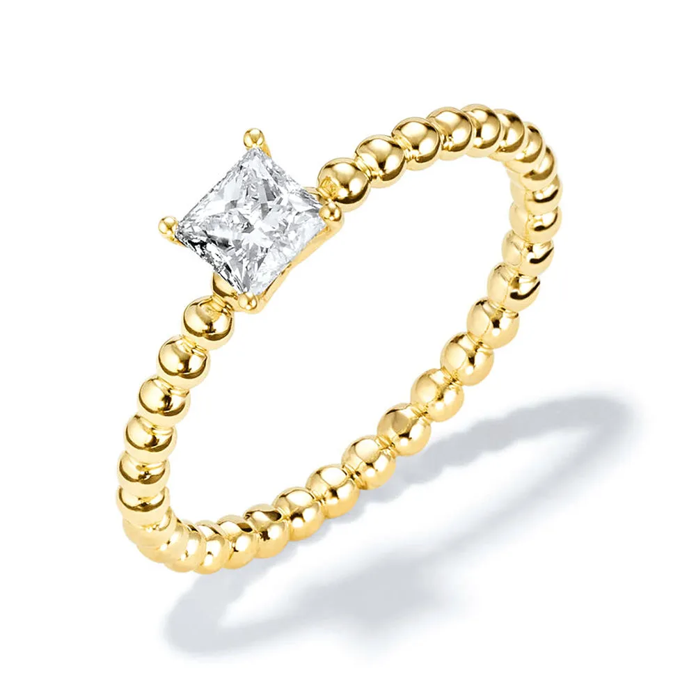 Princess Cut Lab Grown Diamond Ring With Beaded Band