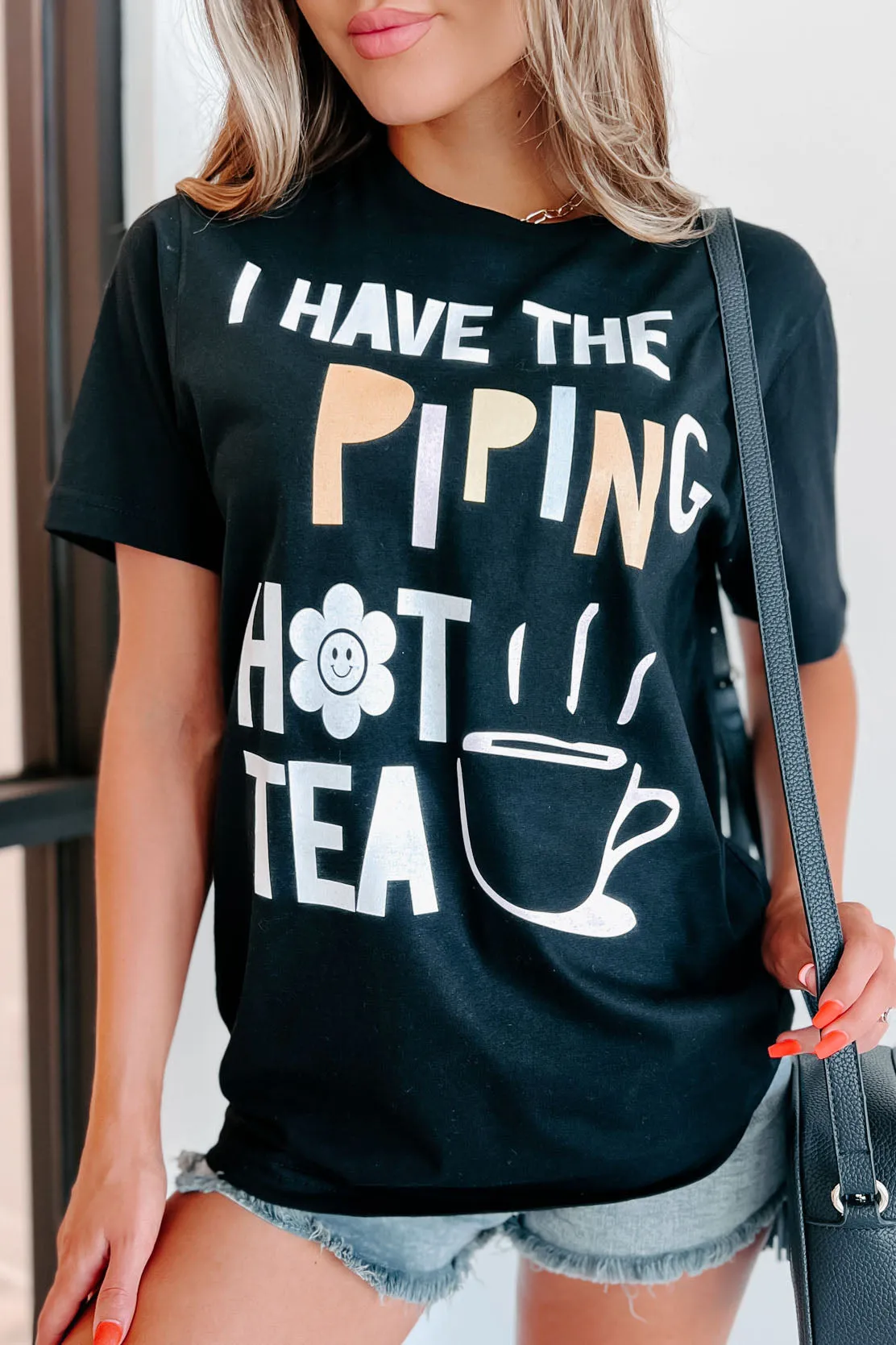 "Piping Hot Tea" Graphic T-Shirt (Black) - Print On Demand