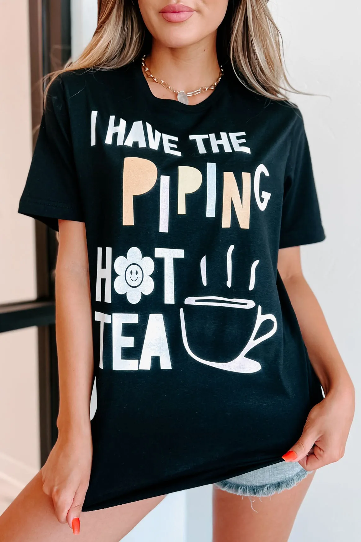 "Piping Hot Tea" Graphic T-Shirt (Black) - Print On Demand