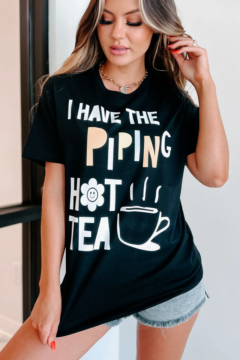 "Piping Hot Tea" Graphic T-Shirt (Black) - Print On Demand